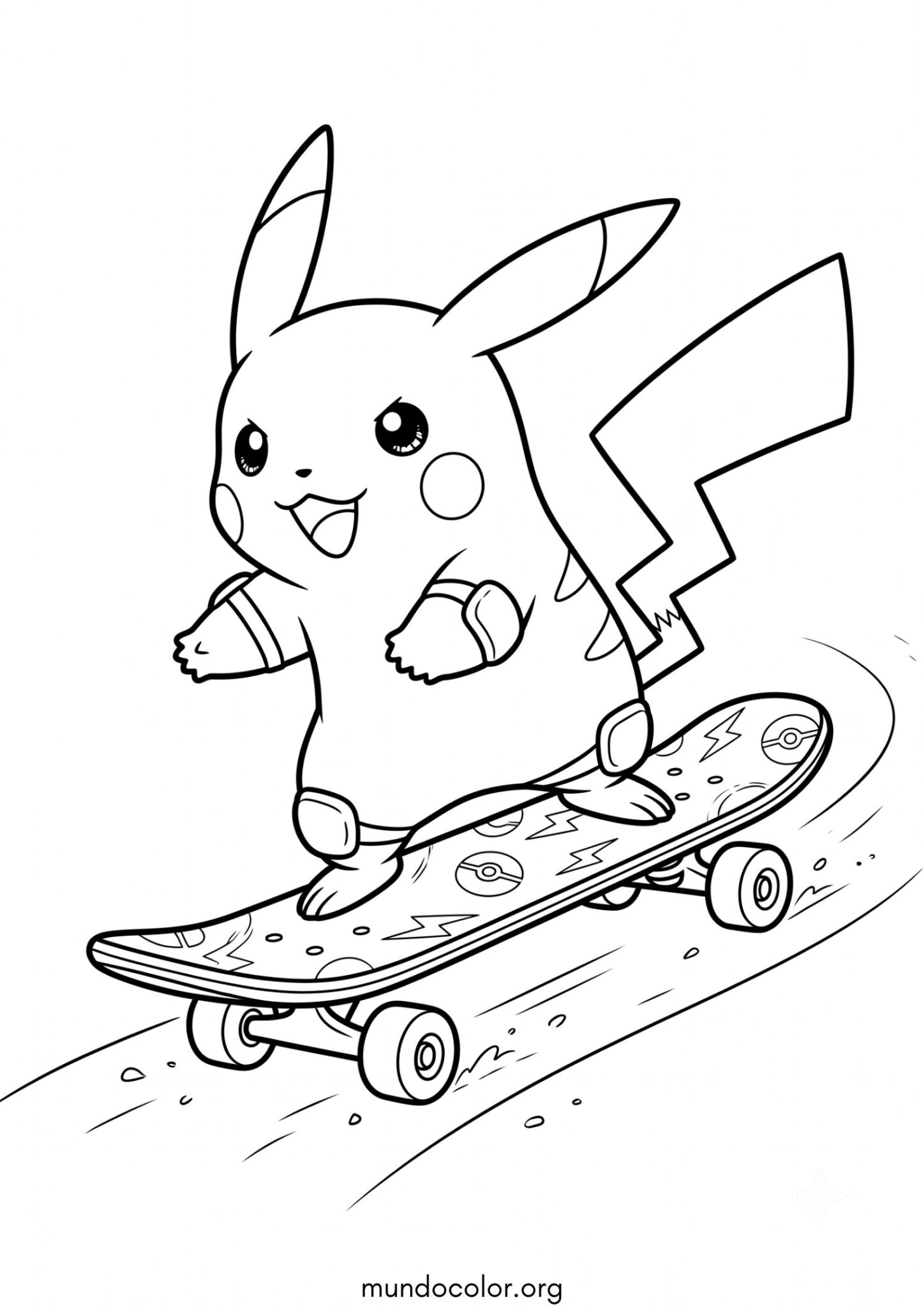Dibujo de Pikachu en monopatín para imprimir Dibujo de Pikachu en monopatín para colorear