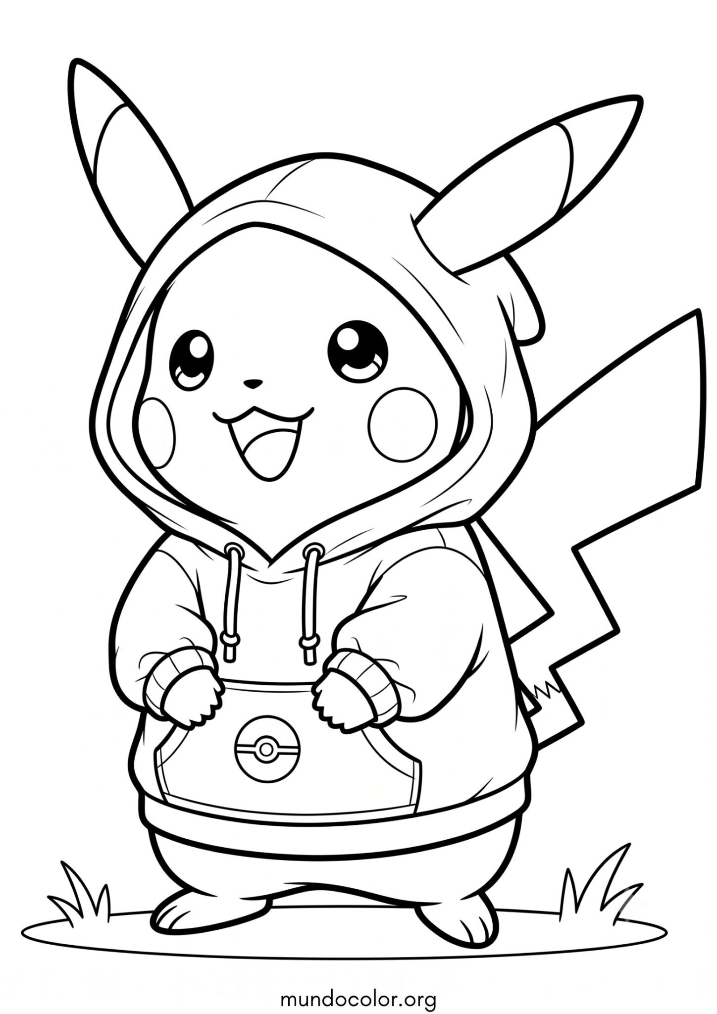 Dibujo de Pikachu tierno con sudadera para imprimir Dibujo de Pikachu tierno con sudadera para colorear