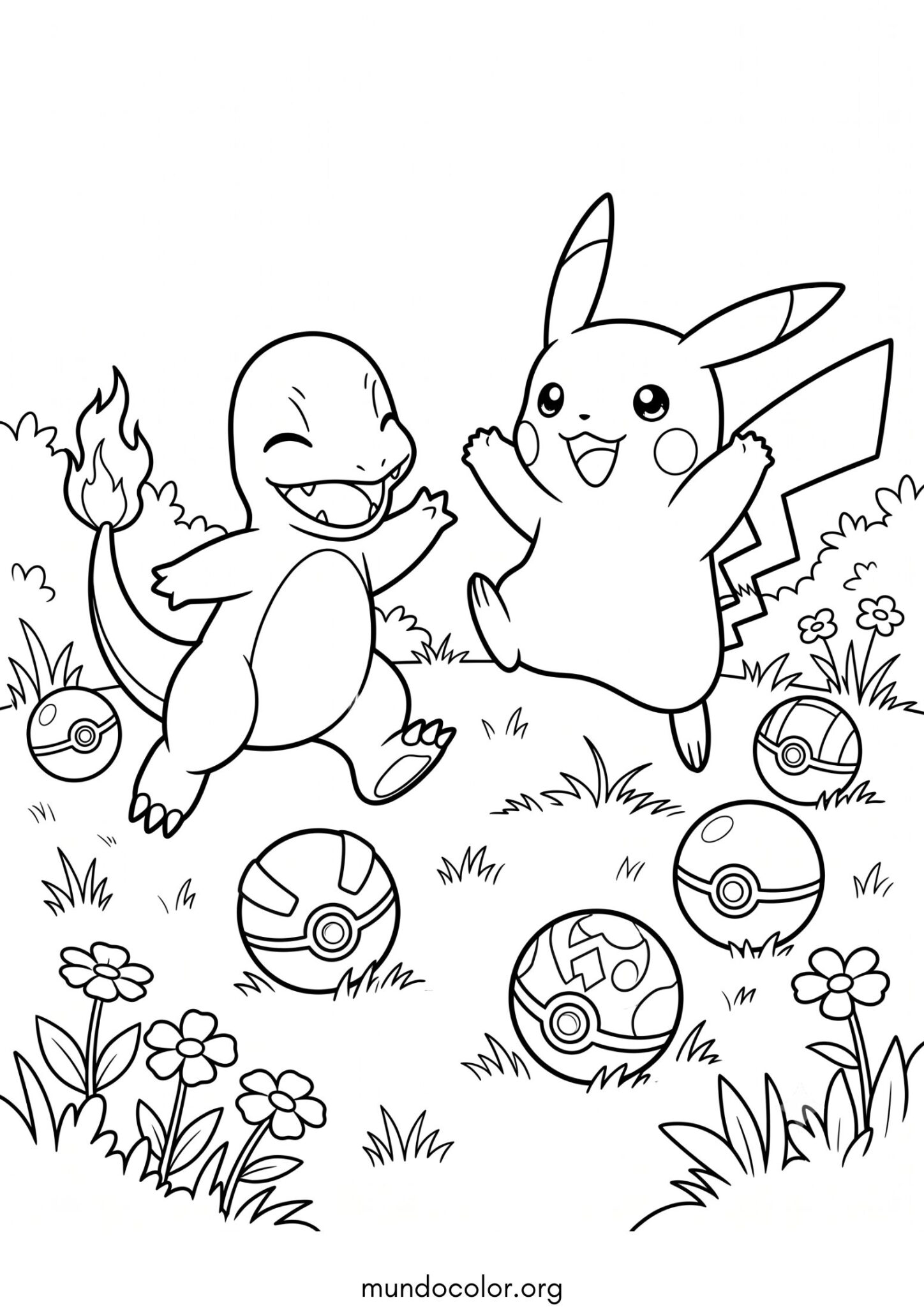 Dibujo de Pikachu y Charmander para imprimir Dibujo de Pikachu y Charmander para colorear