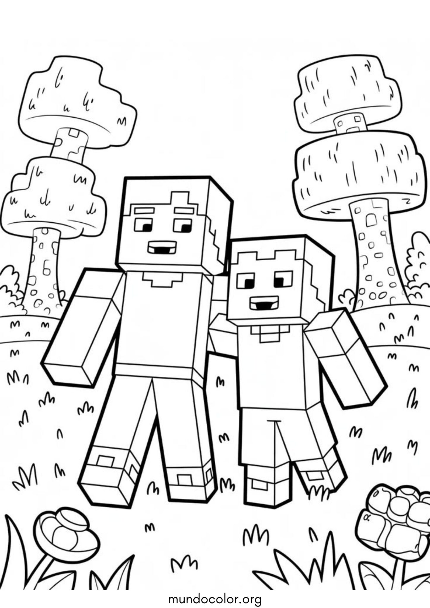 Dibujo de Steve y Alex de Minecraft para colorear