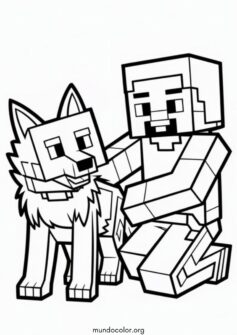 Steve y un lobo de Minecraft