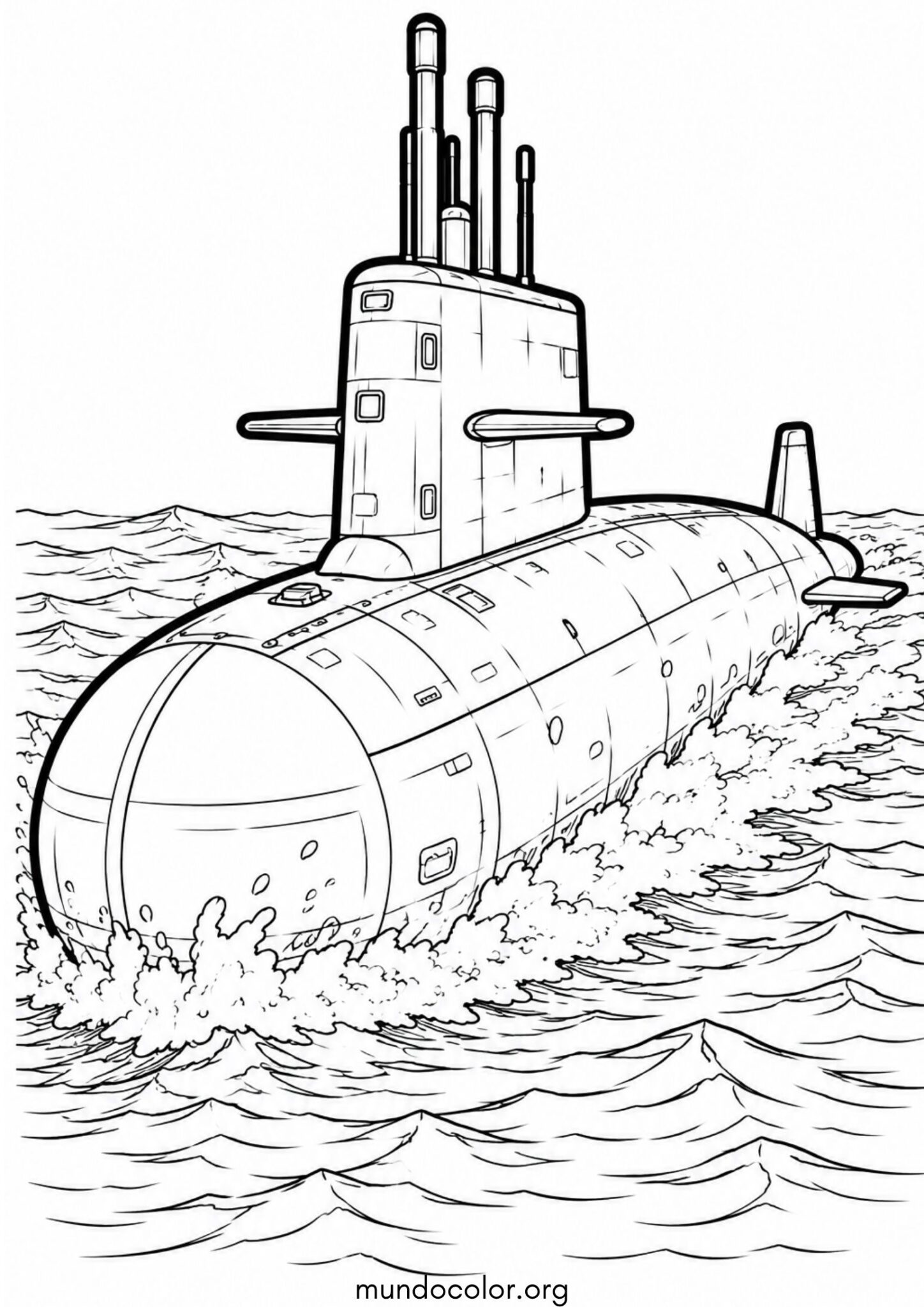 Dibujo de Submarino militar emergiendo del agua para imprimir Dibujo de Submarino militar emergiendo del agua para colorear
