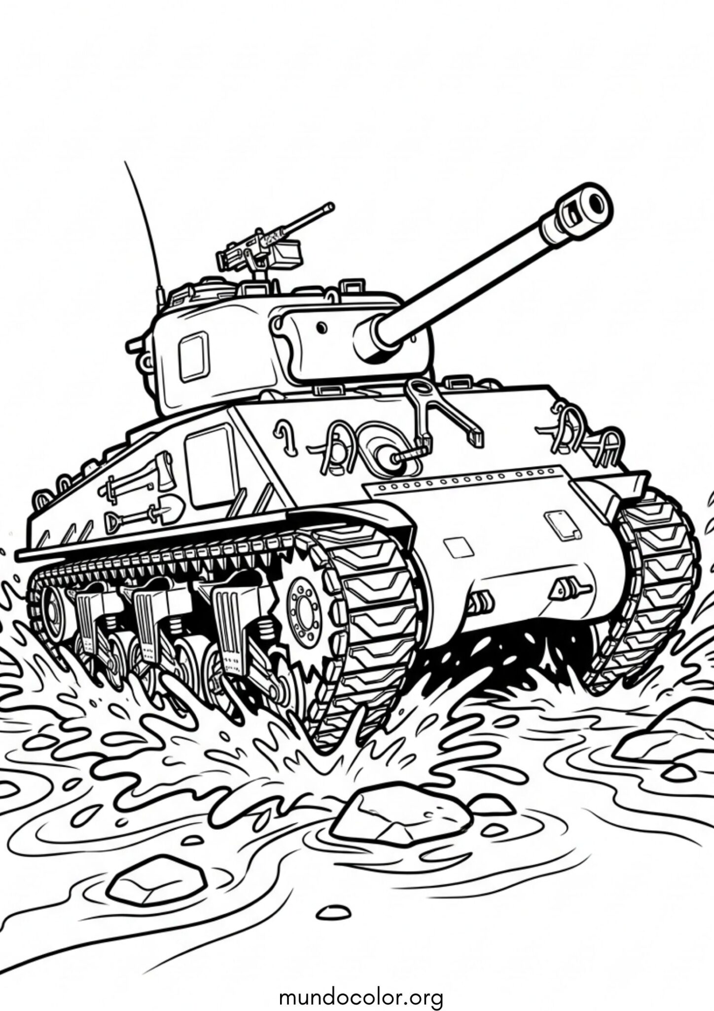 Dibujo de Tanque blindado cruzando un río para imprimir Dibujo de Tanque blindado cruzando un río para colorear