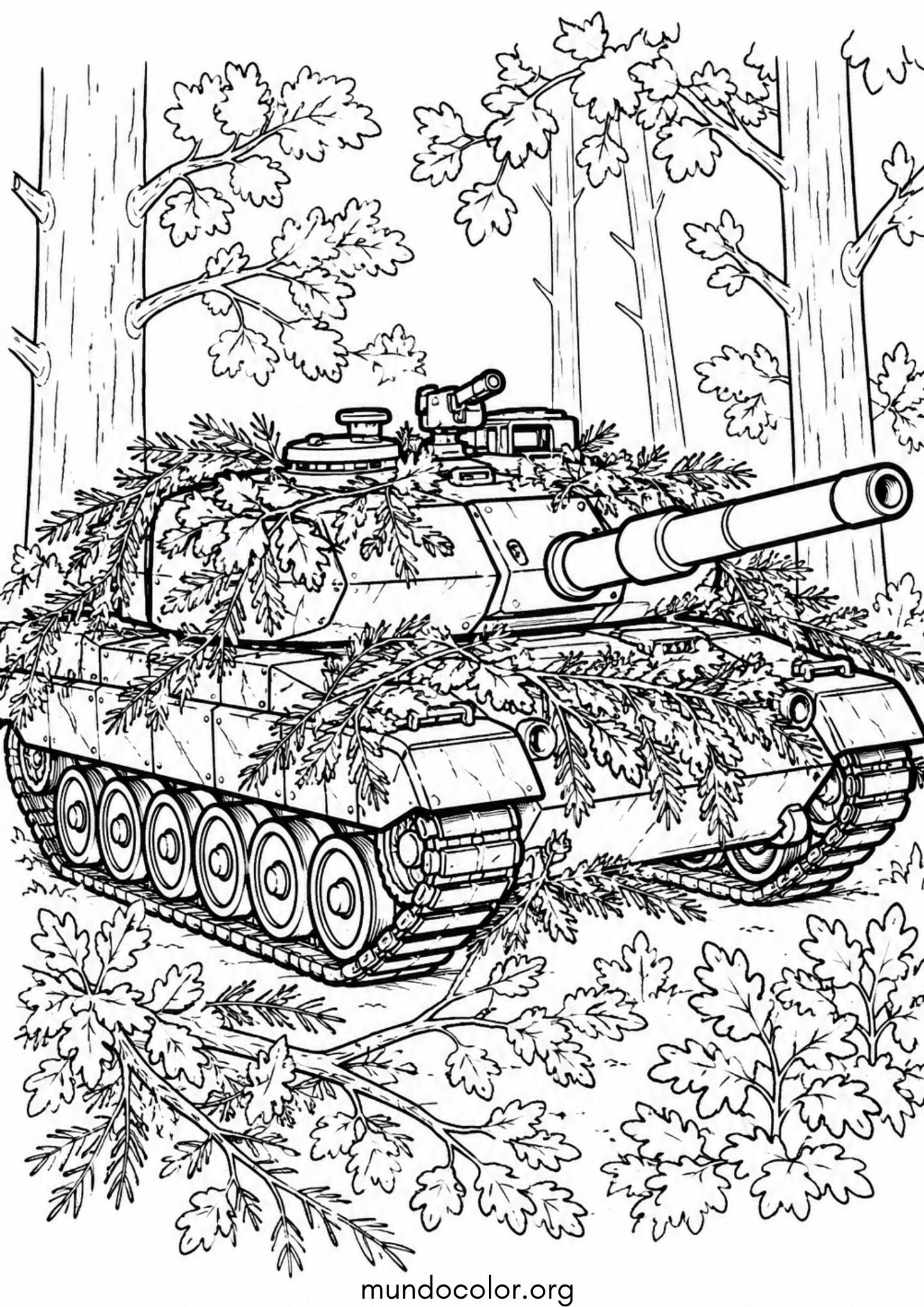 Dibujo de Tanque de guerra camuflado en el bosque para imprimir Dibujo de Tanque de guerra camuflado en el bosque para colorear