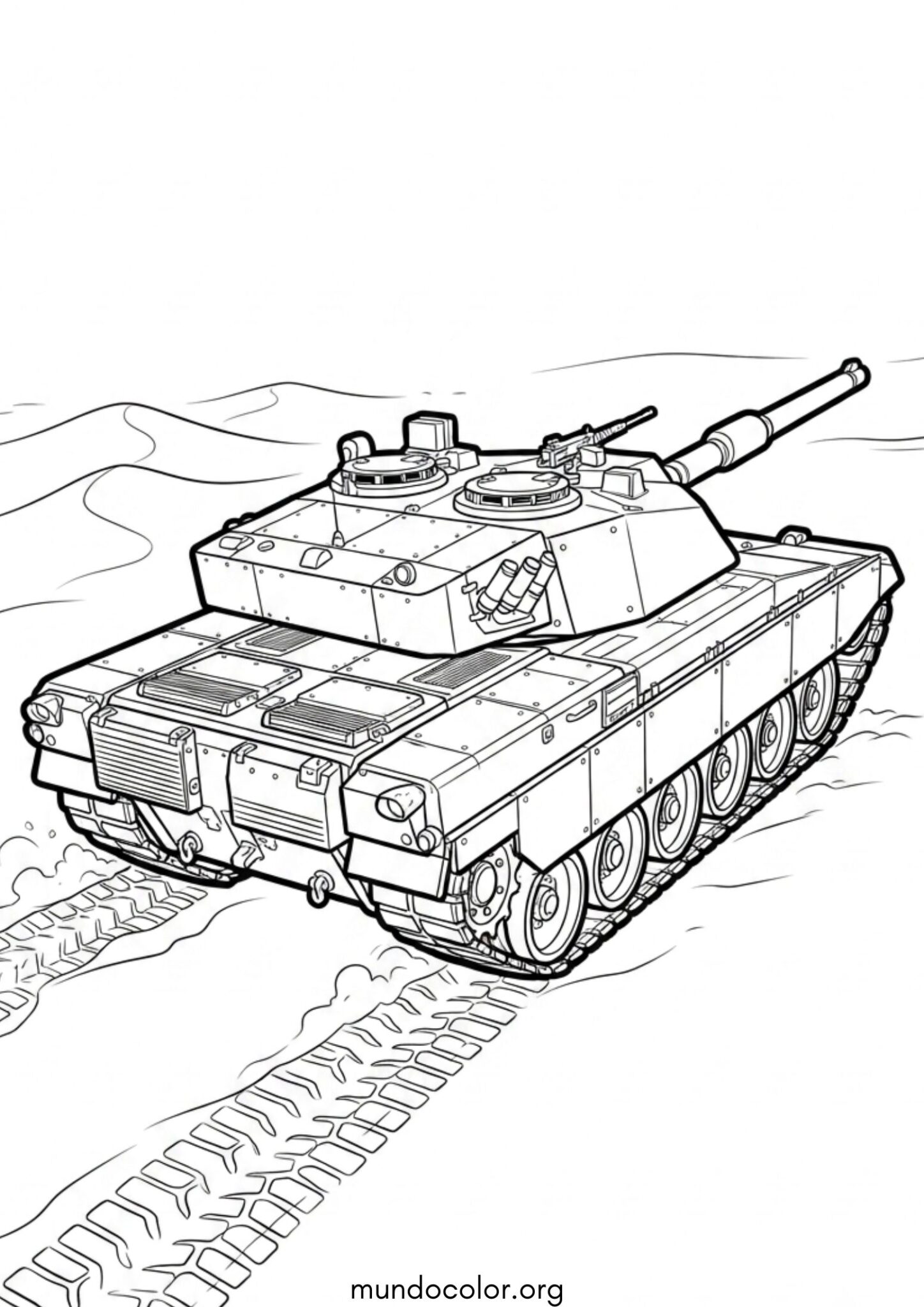 Dibujo de Tanque militar en el desierto para imprimir Dibujo de Tanque militar en el desierto para colorear