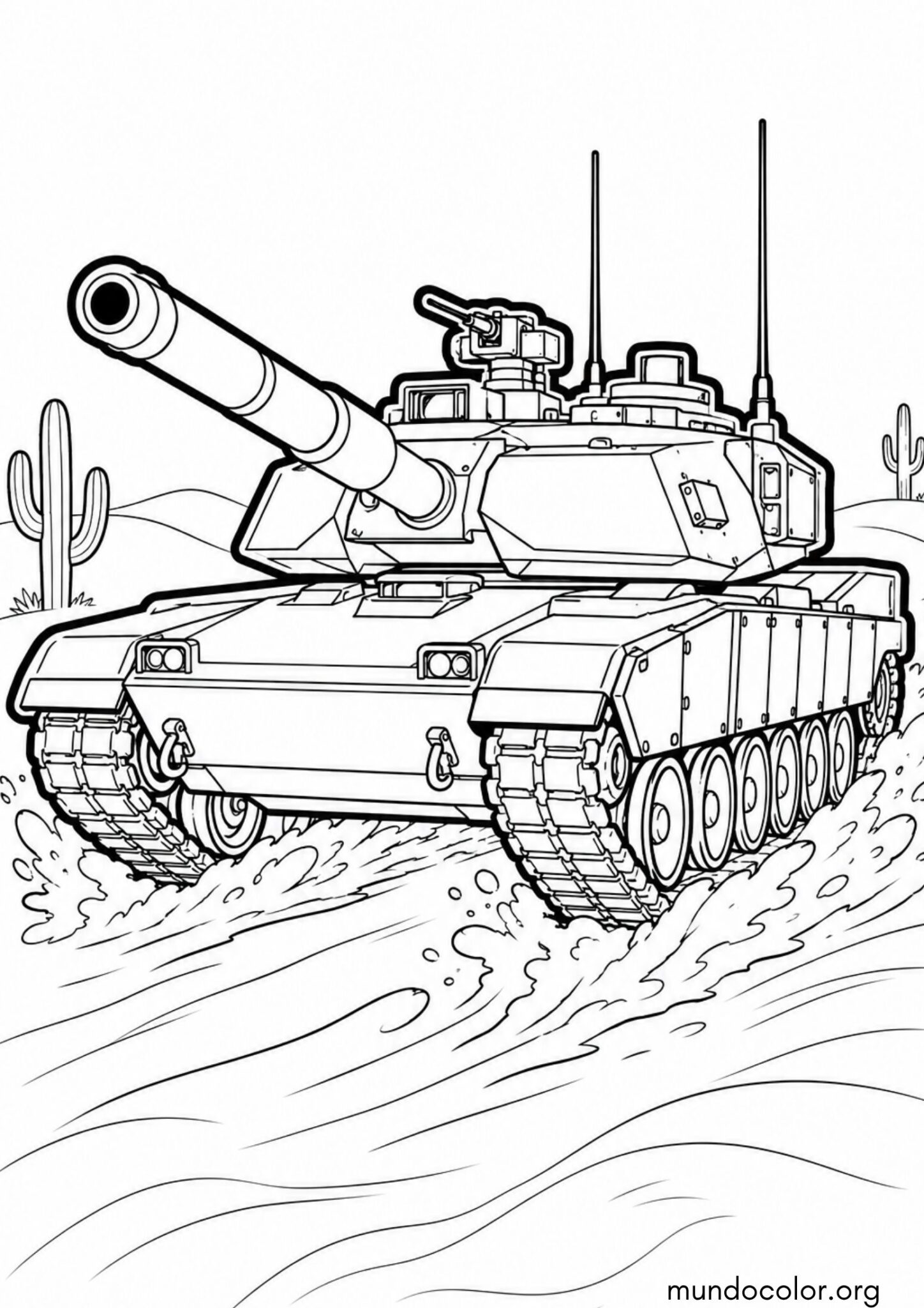 Dibujo de Tanque moderno en el desierto para imprimir Dibujo de Tanque moderno en el desierto para colorear
