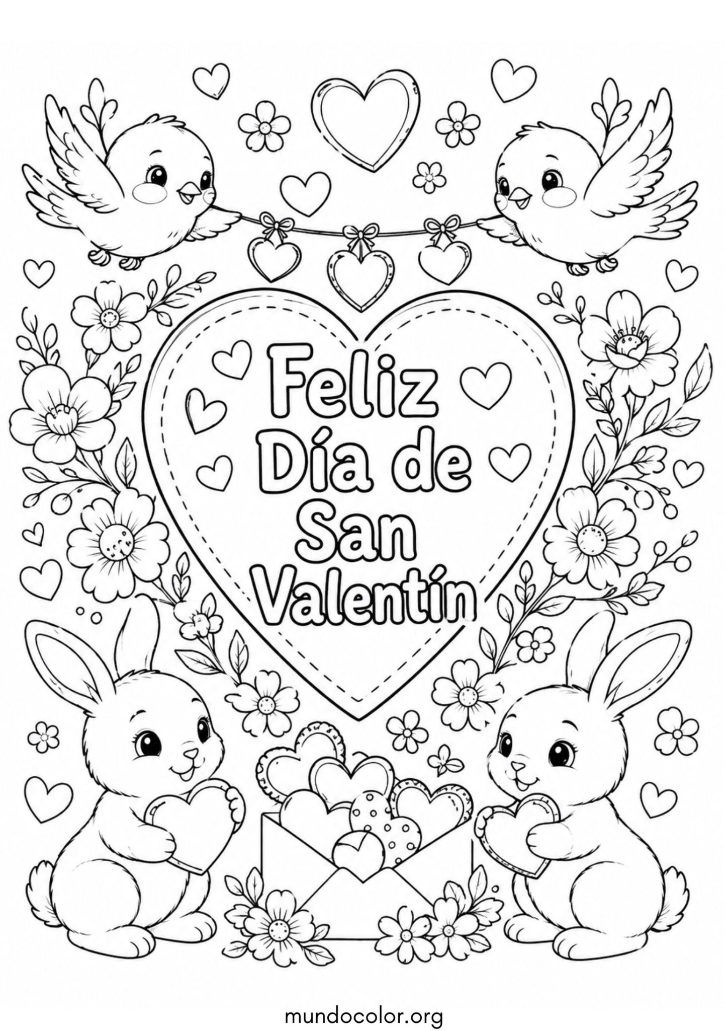 Dibujo de Tarjeta con la frase Feliz Día de San Valentín para imprimir Dibujo de Tarjeta con la frase Feliz Día de San Valentín para colorear