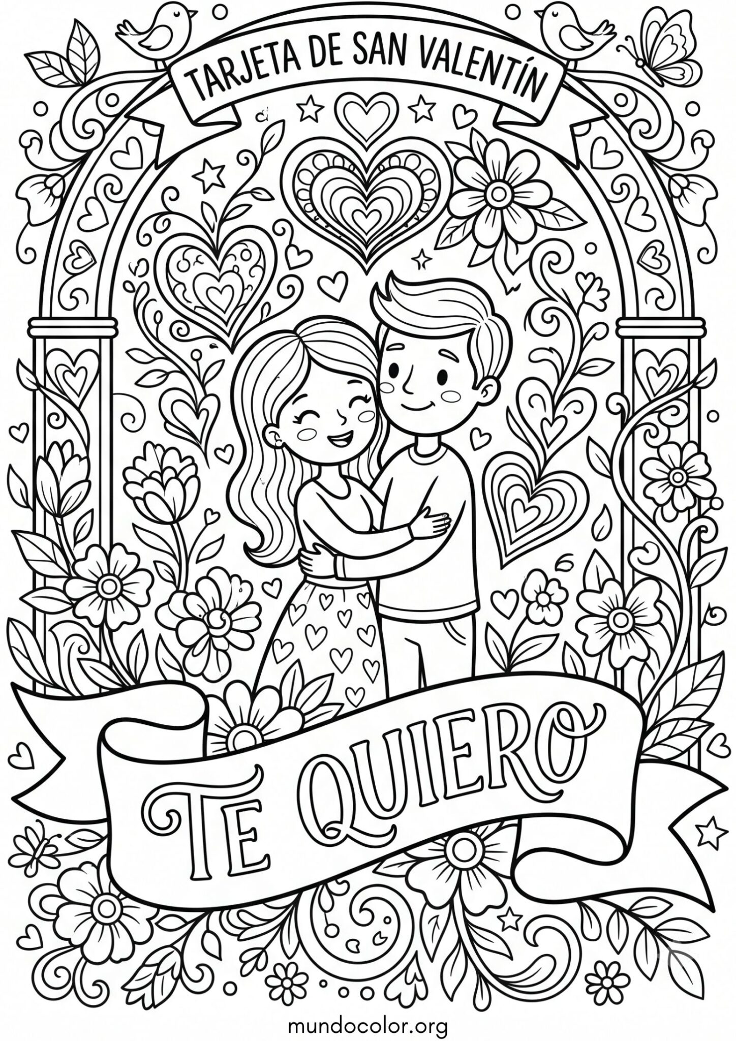 Dibujo de Tarjeta de San Valentín con la frase Te Quiero para imprimir Dibujo de Tarjeta de San Valentín con la frase Te Quiero para colorear