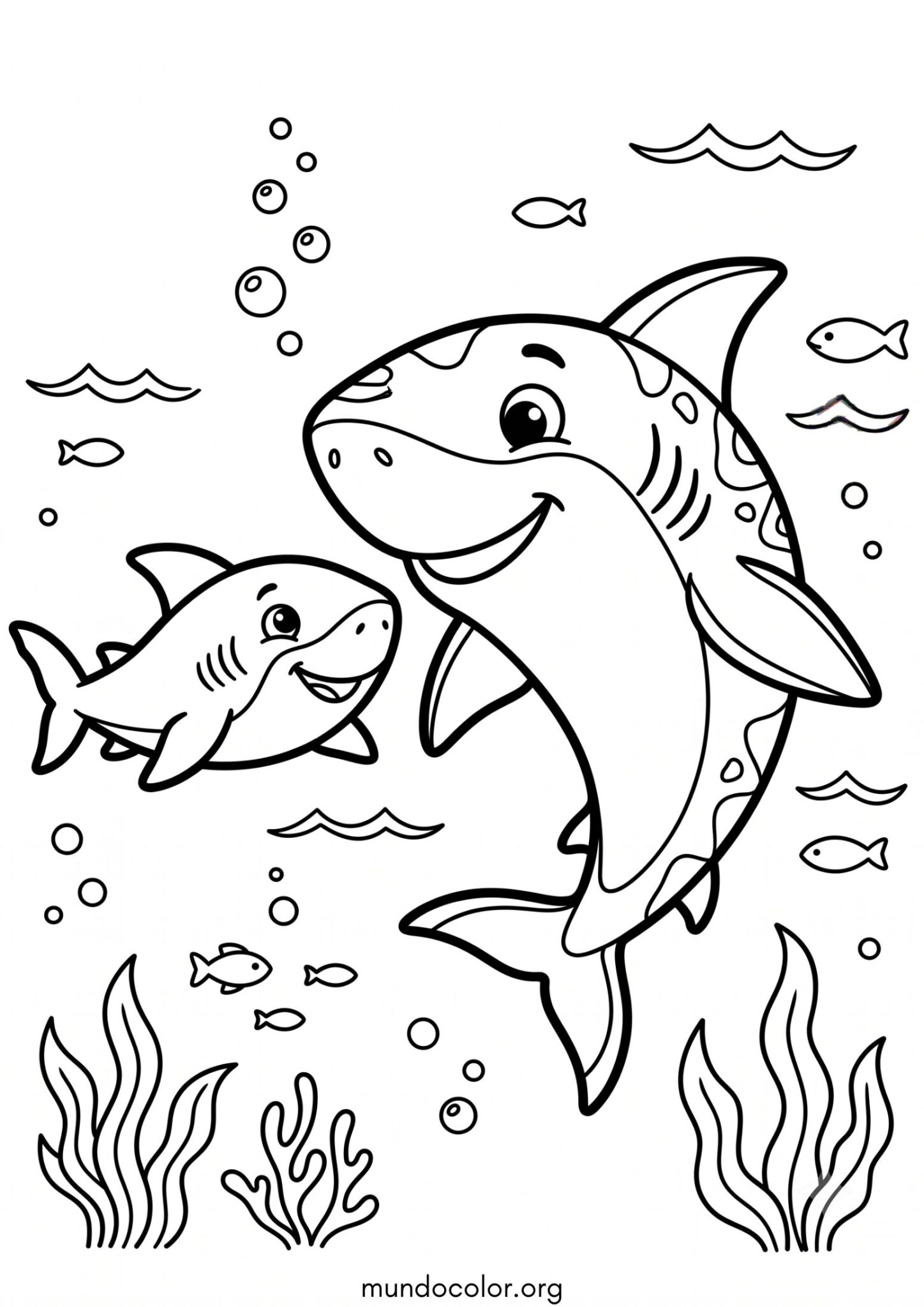 Dibujo de Tiburón con su bebé para colorear