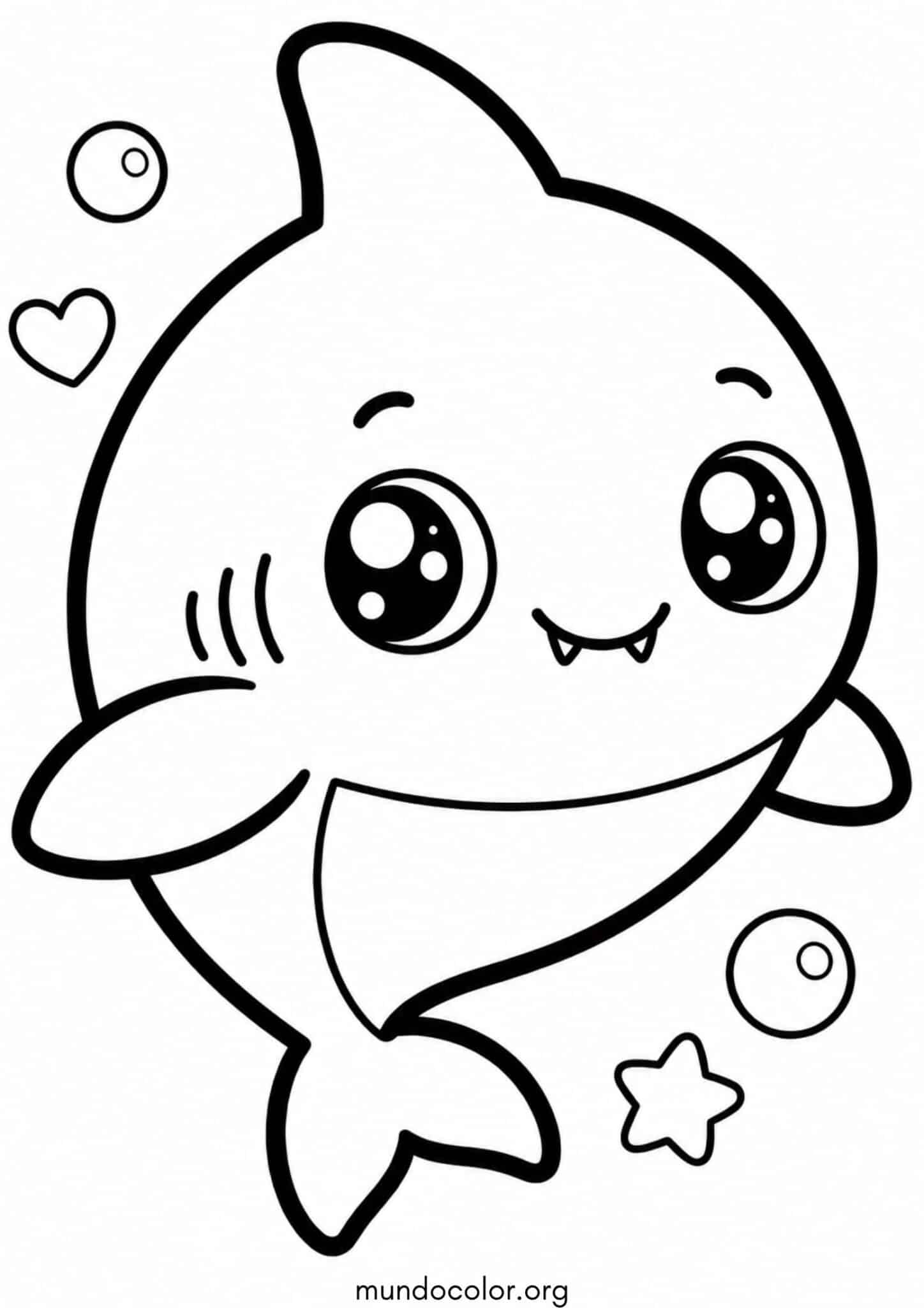 Dibujo de Tiburón kawai para colorear