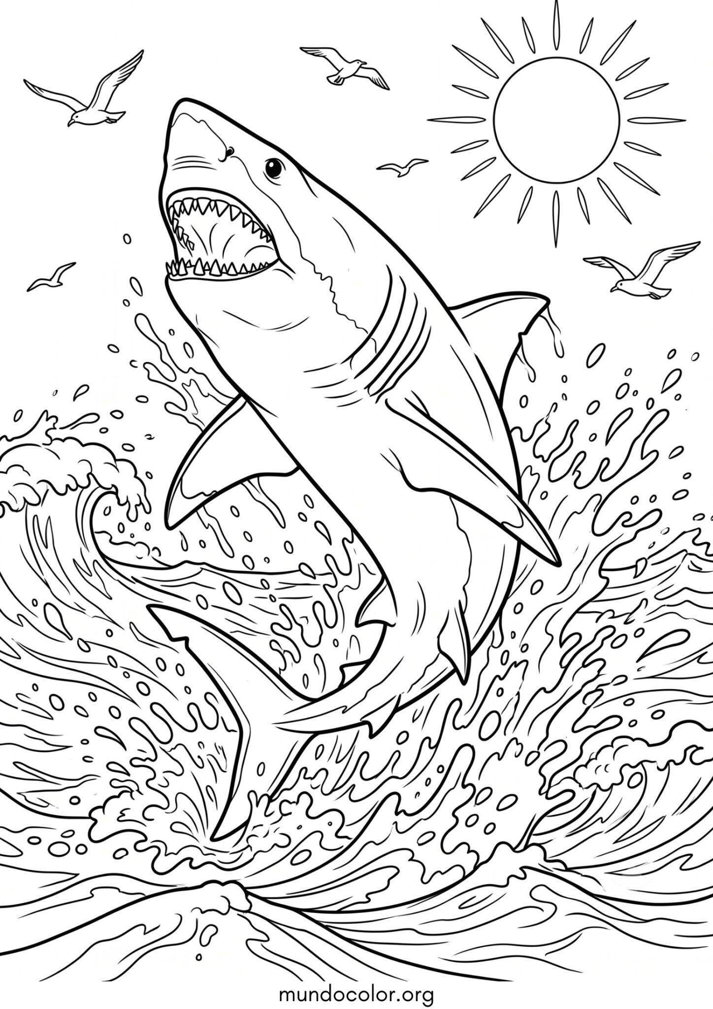 Dibujo de Tiburón saltando del agua para colorear