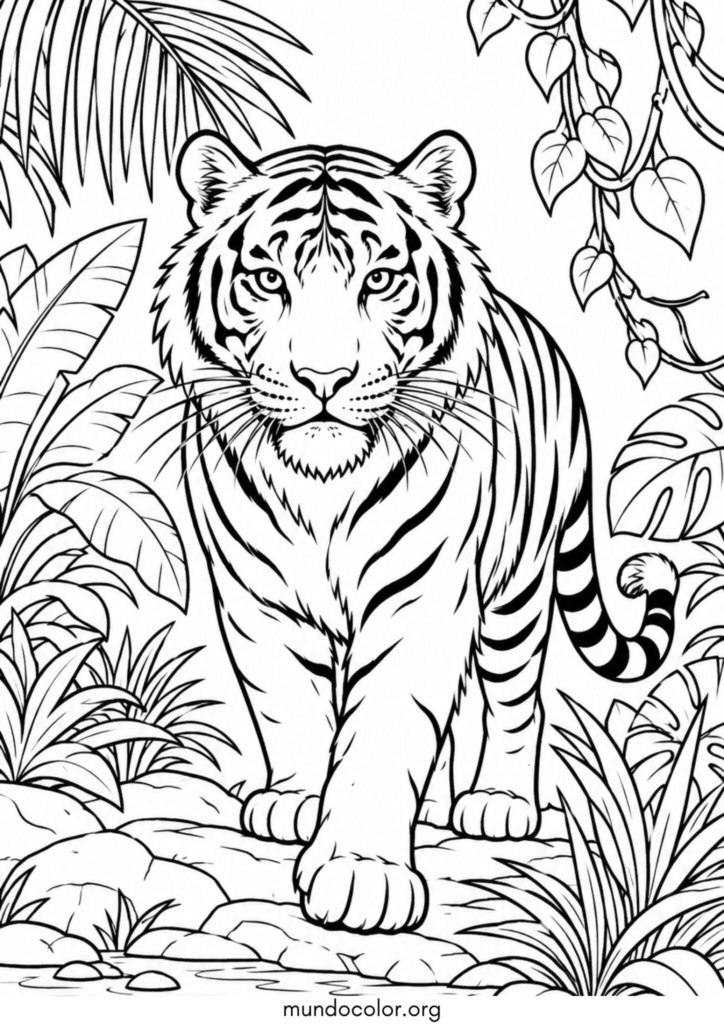 Dibujo de Tigre en la selva para colorear