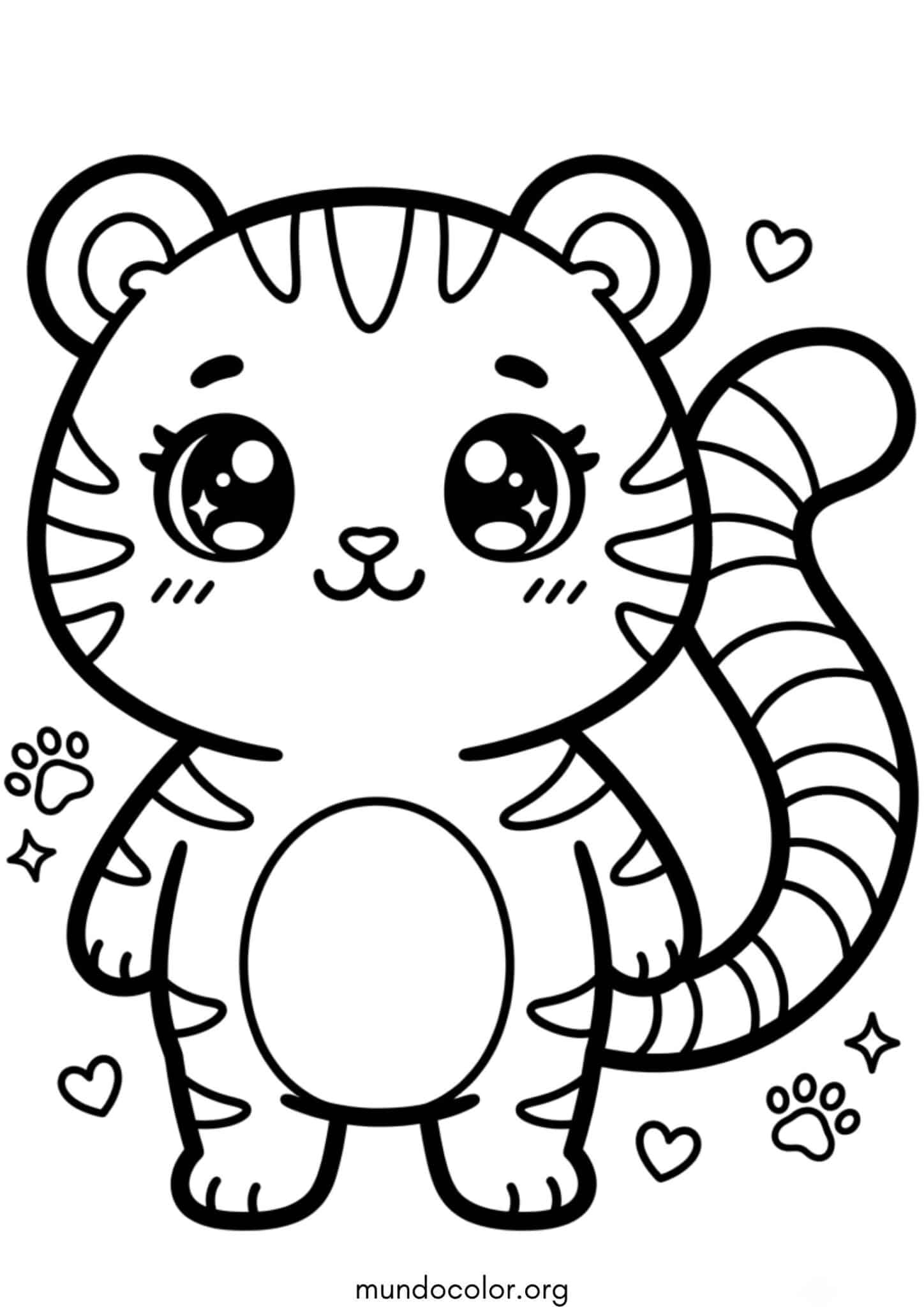 Dibujo de Tigre kawaii para colorear
