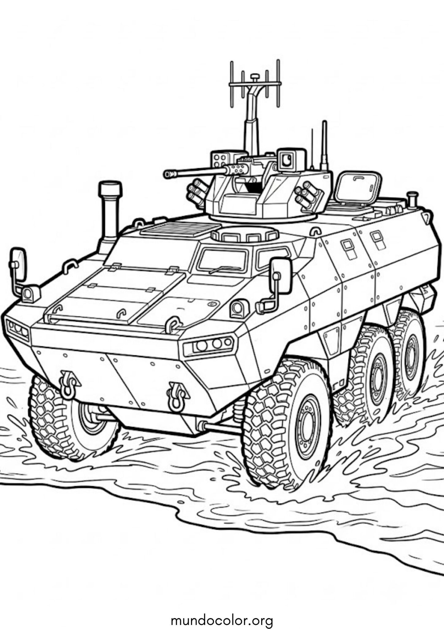 Dibujo de Vehículo militar blindado de transporte (Anfibio) para imprimir Dibujo de Vehículo militar blindado de transporte (Anfibio) para colorear