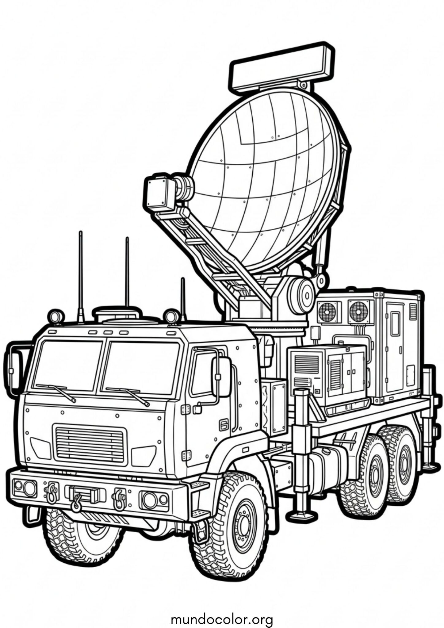 Dibujo de Vehículo militar con radar móvil para imprimir Dibujo de Vehículo militar con radar móvil para colorear