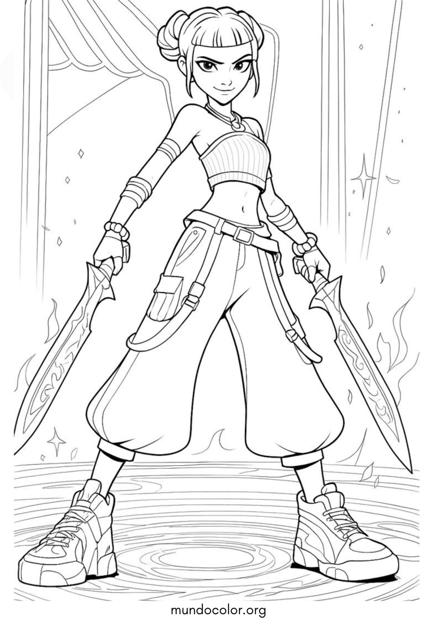 Dibujo de Zoe и dos espadas (K-Pop: Cazadores de demonios) para colorear