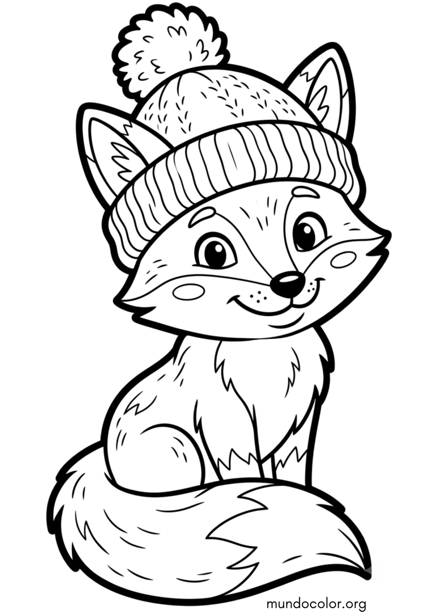 Dibujo de Zorro con gorro de invierno para colorear