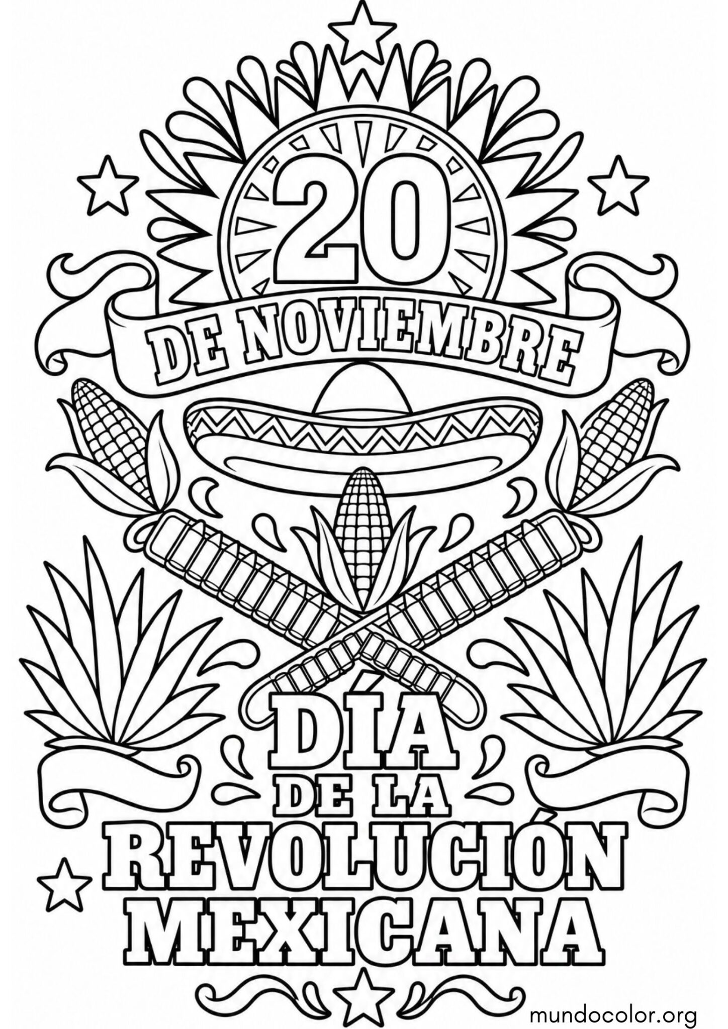 Dibujo de Cartel del 20 de Noviembre Día de la Revolución Mexicana para colorear