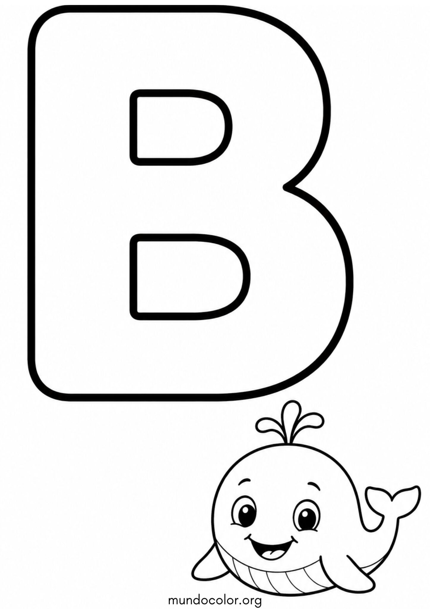 B — Ballena (Letras del alfabeto español) para imprimir y pintar Dibujo de B — Ballena (Letras del alfabeto español) para colorear