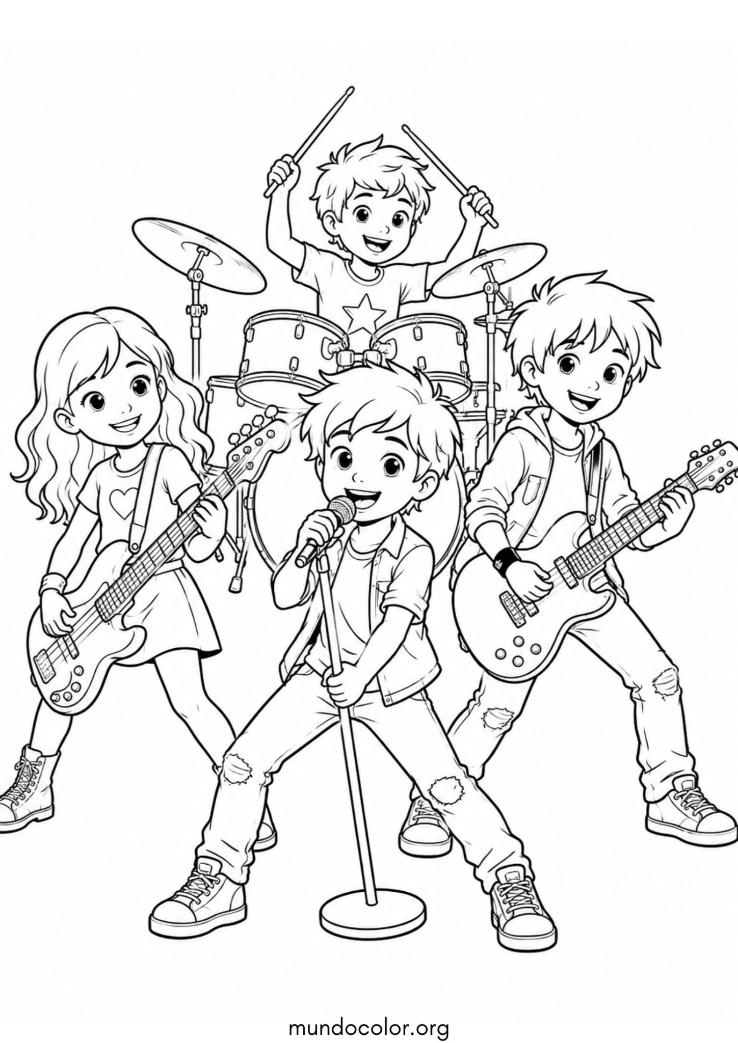 Dibujo de Día de la Música – Banda de rock infantil para colorear