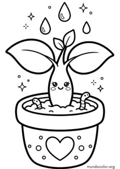Día del Medio Ambiente – Brote de planta feliz creciendo en una maceta kawaii