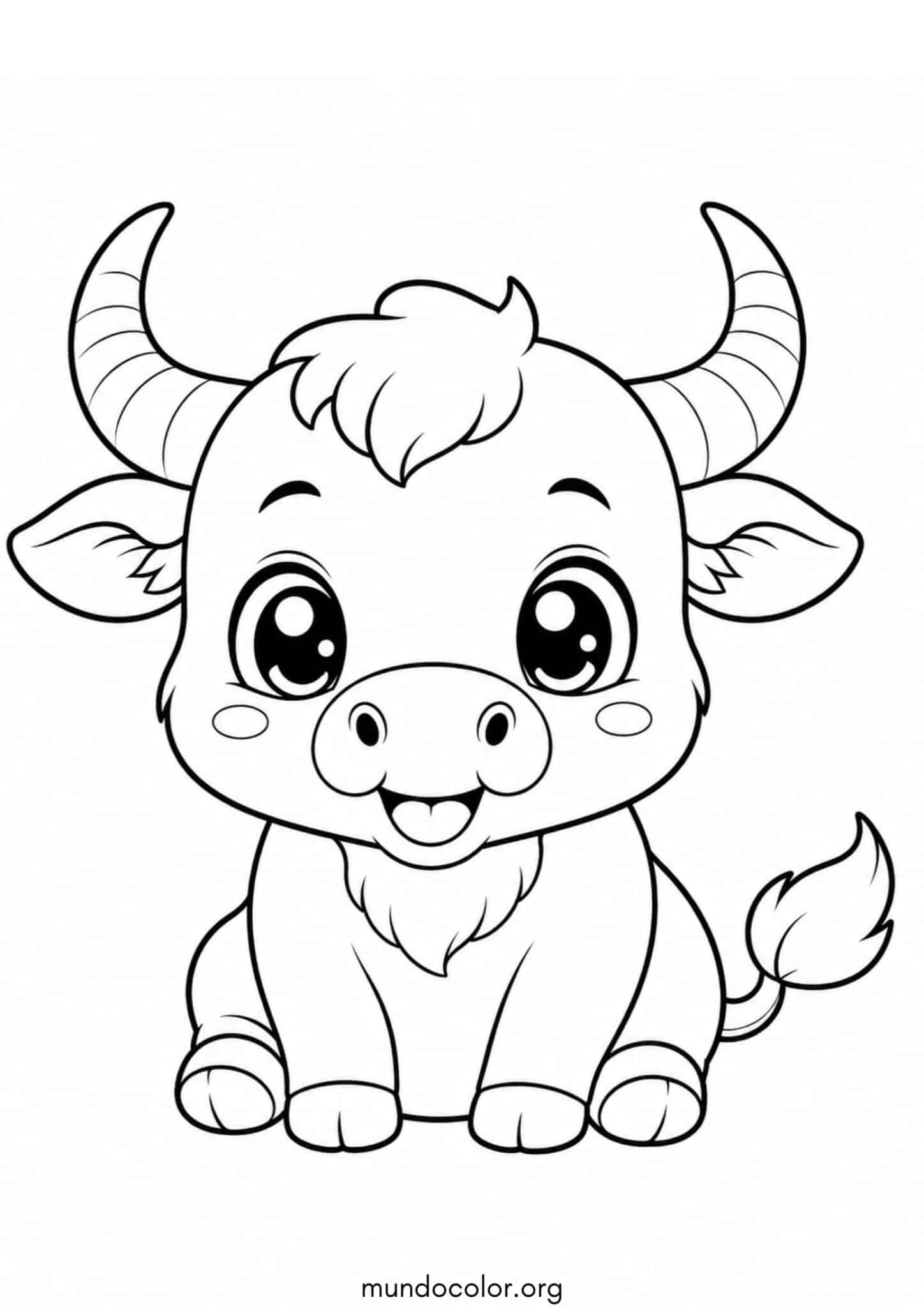 Dibujo de 🐂 Buey kawaii del horóscopo chino para colorear