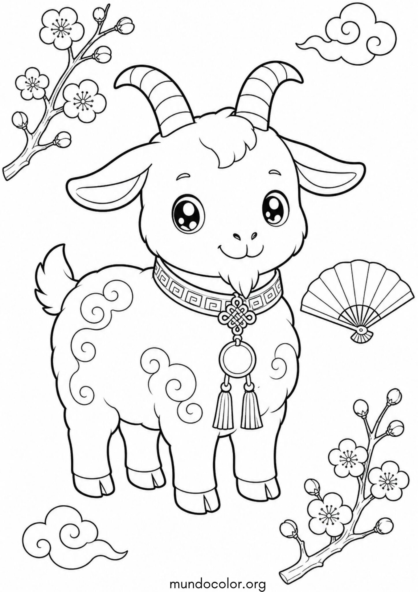 Dibujo de 🐐 Cabra kawaii del horóscopo chino para colorear