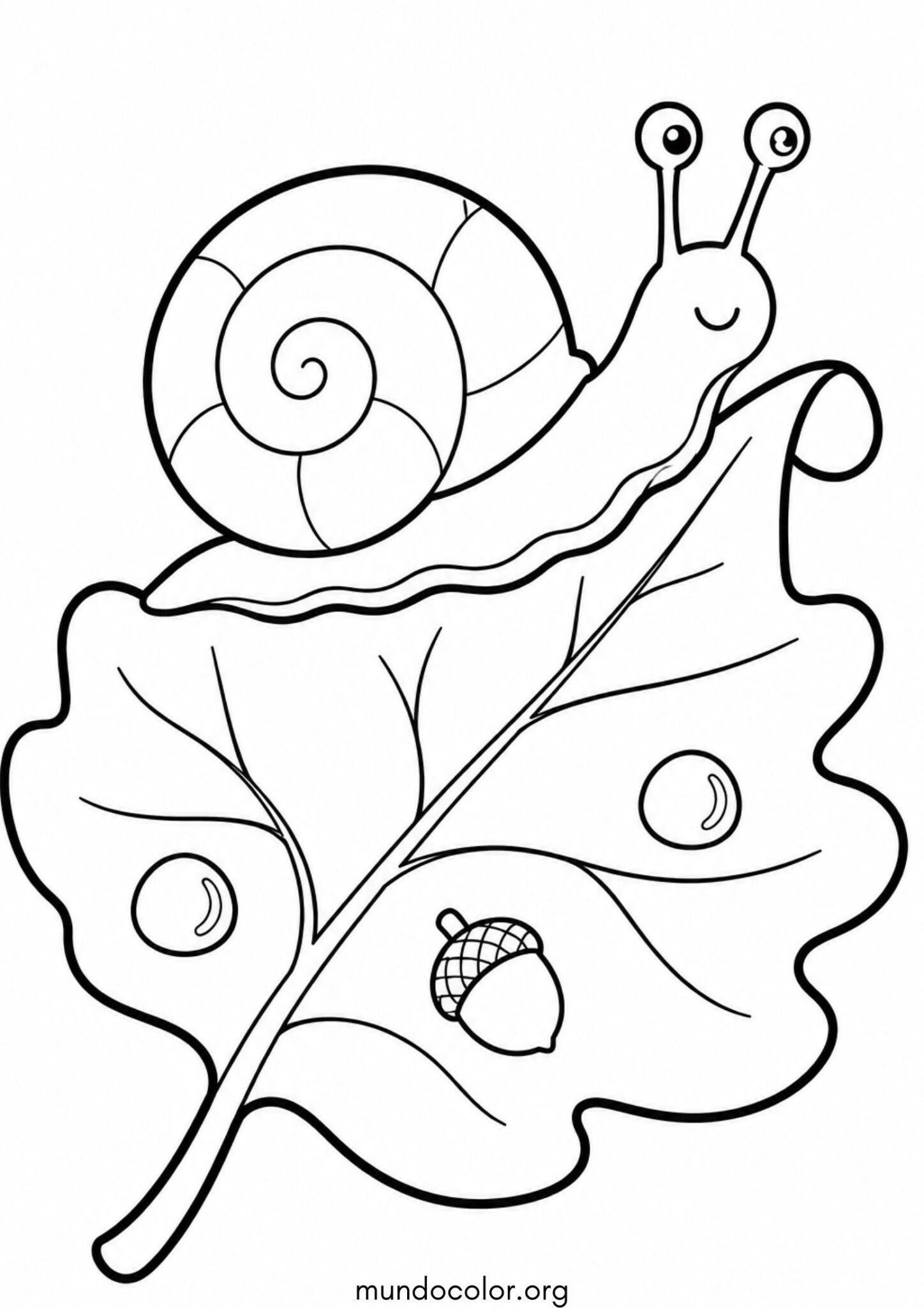 Dibujo de Caracol caminando sobre una hoja de otoño para colorear