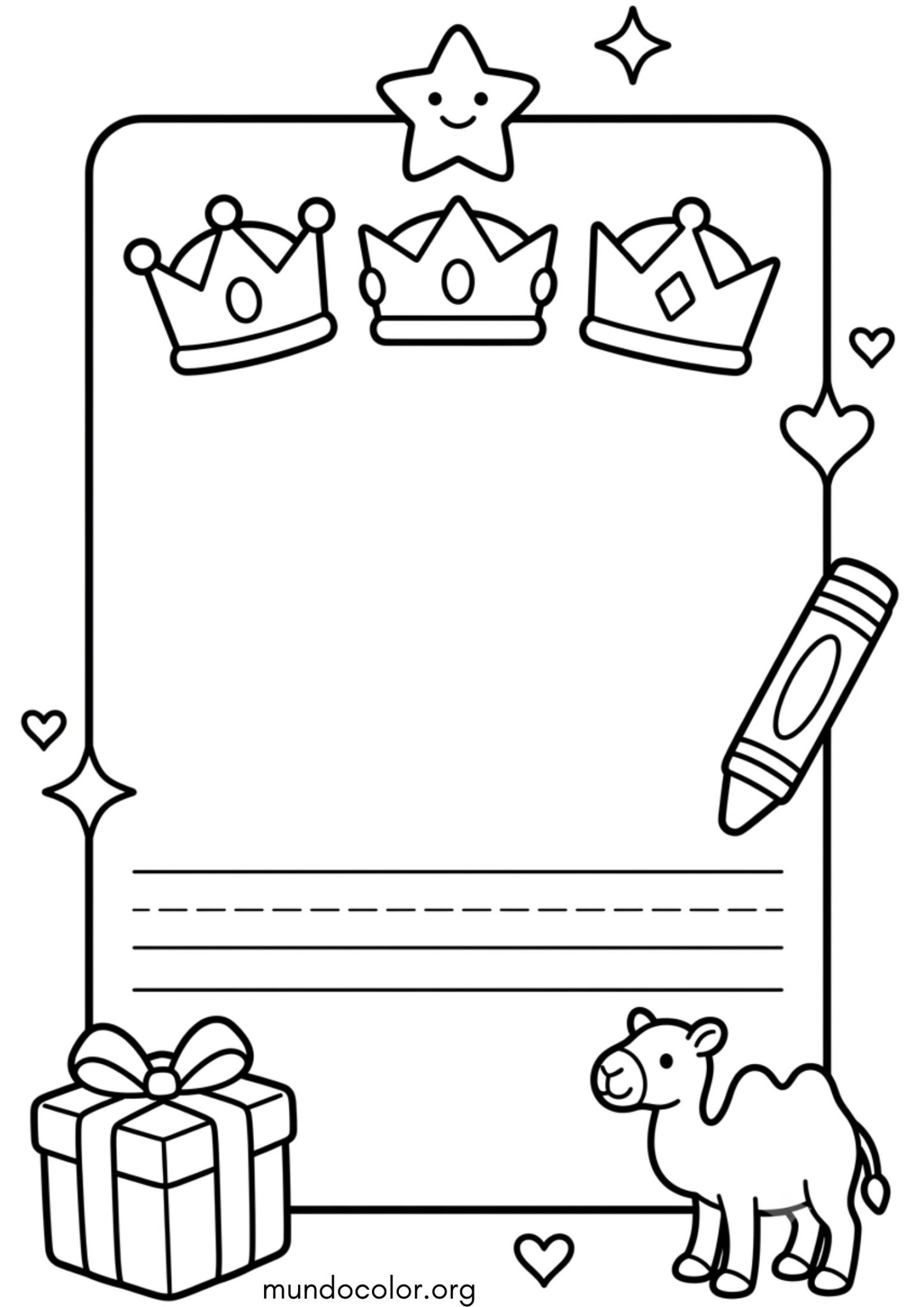 Dibujo de Carta a los Reyes Magos para niños de preescolar para colorear