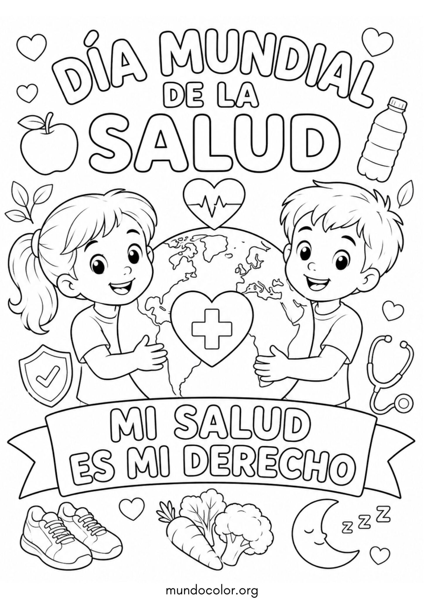 Dibujo de Cartel del Día Mundial de la Salud con el lema: «Mi salud, mi derecho» para imprimir Dibujo de Cartel del Día Mundial de la Salud con el lema: «Mi salud, mi derecho» para colorear