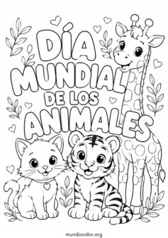 Cartel del Día Mundial de los Animales con gato, tigre y jirafa