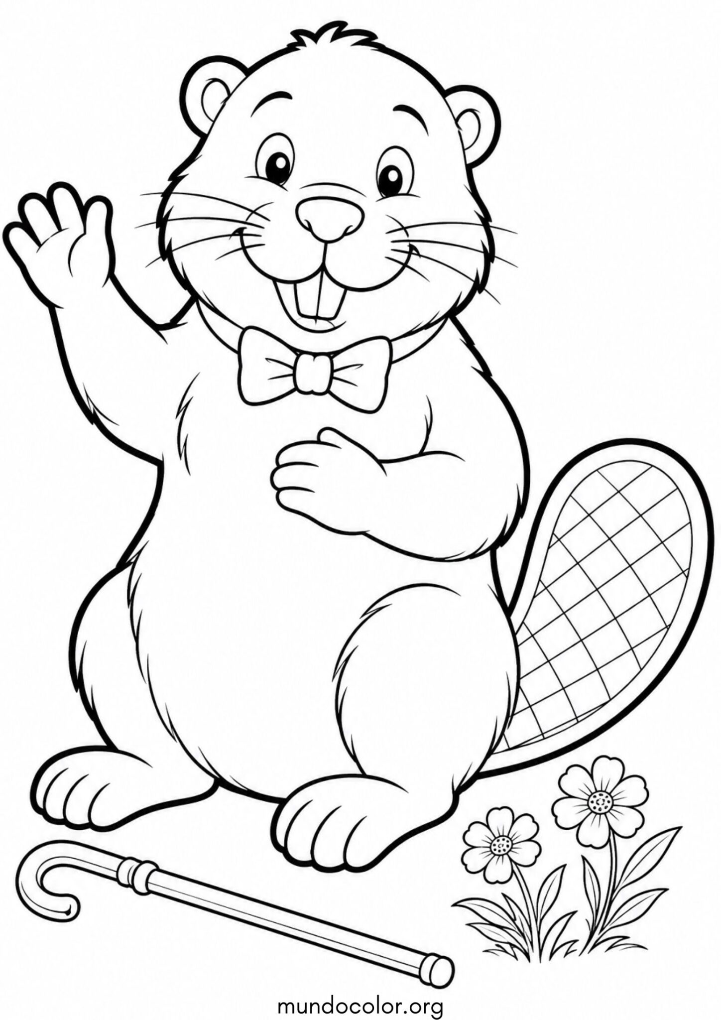 Dibujo de Castor sonriente saludando con la pata para colorear