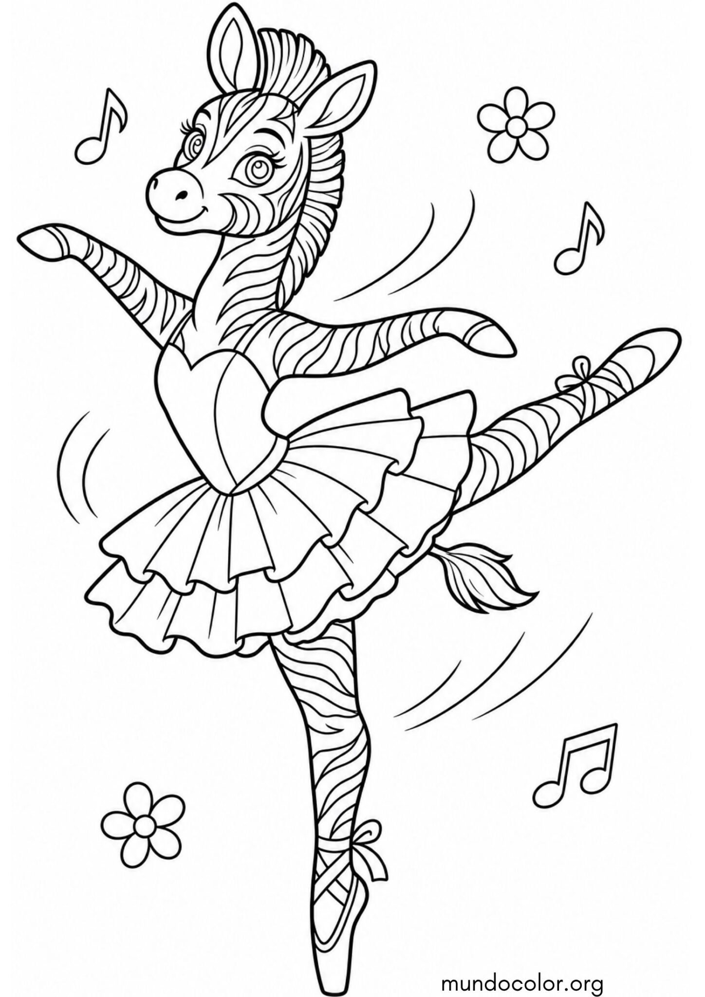 Dibujo de Cebra bailarina con tutú de ballet y zapatillas de danza para imprimir Dibujo de Cebra bailarina con tutú de ballet y zapatillas de danza para colorear