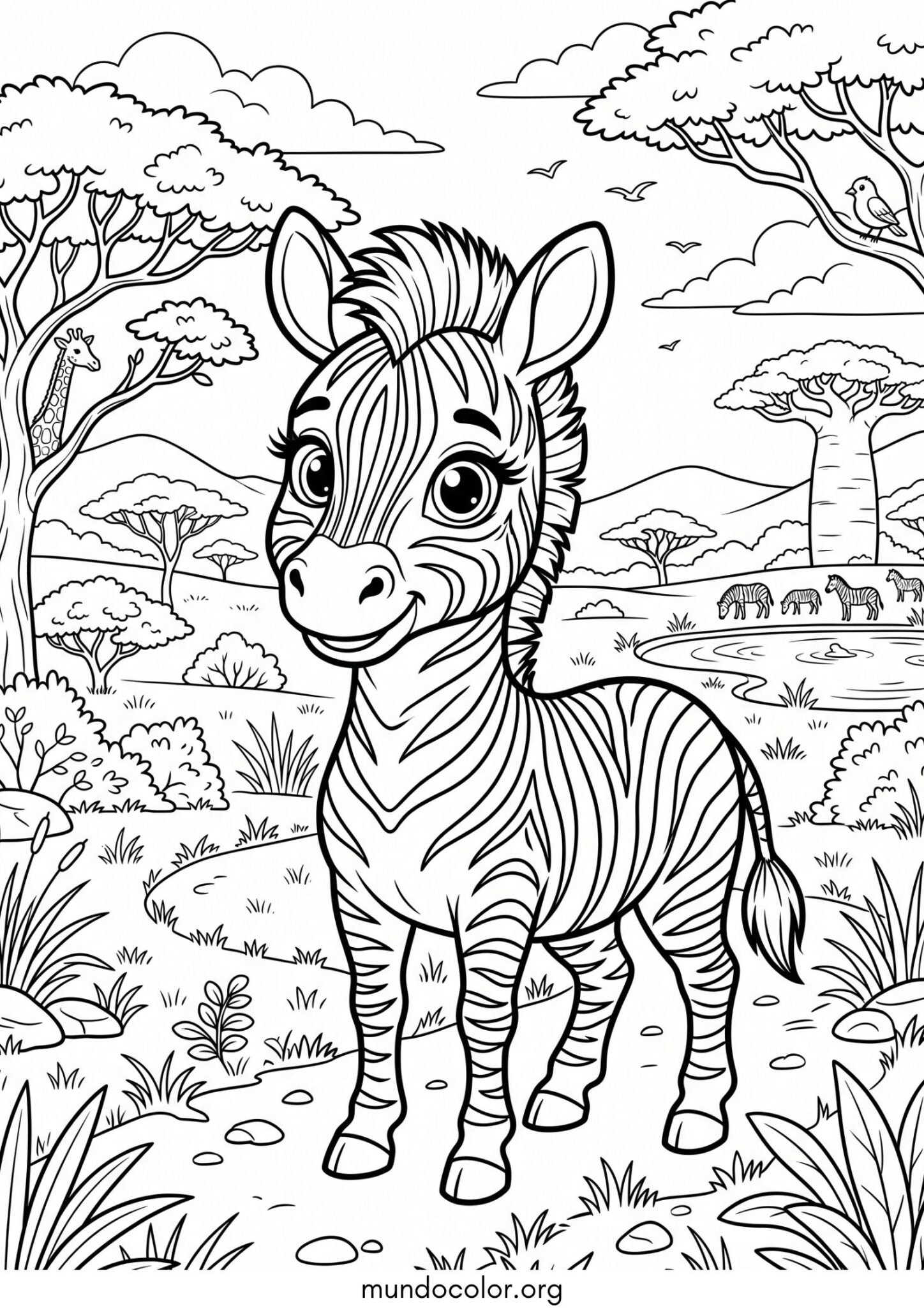 Dibujo de Cebra con ojos grandes y pestañas largas para niñas para imprimir Dibujo de Cebra con ojos grandes y pestañas largas para niñas para colorear