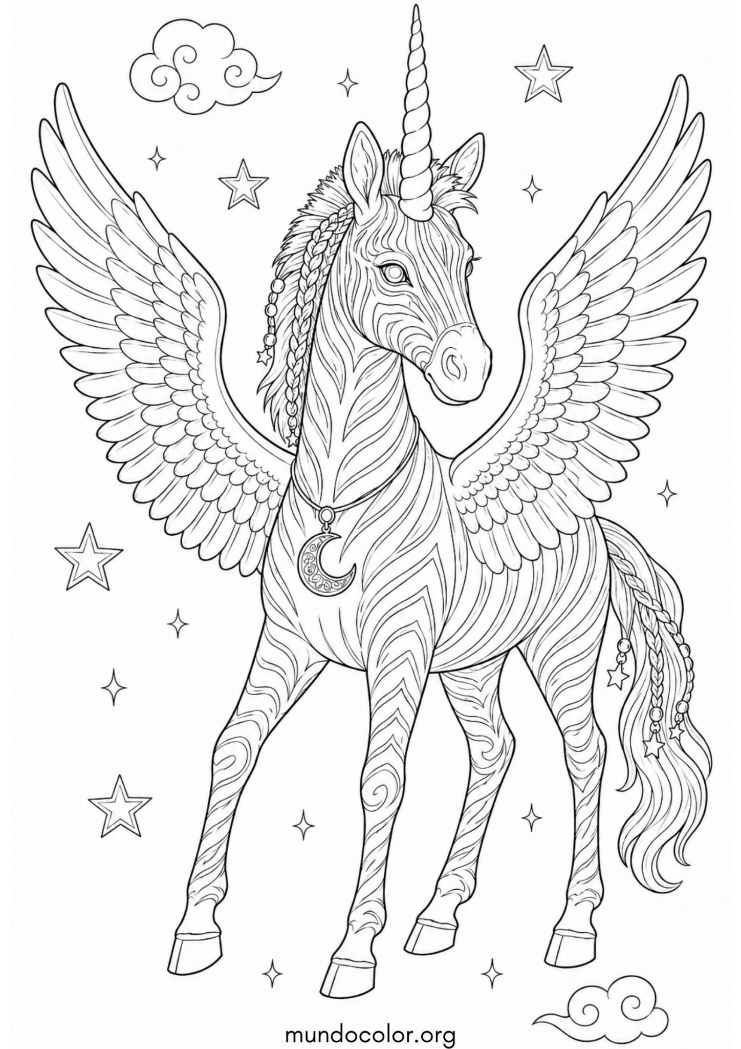 Dibujo de Cebracornio / Cebra con cuerno de unicornio mágico y alas para colorear