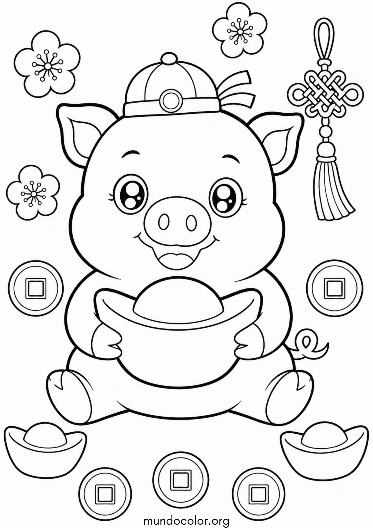 Dibujo de 🐖 Cerdo kawaii del horóscopo chino para colorear