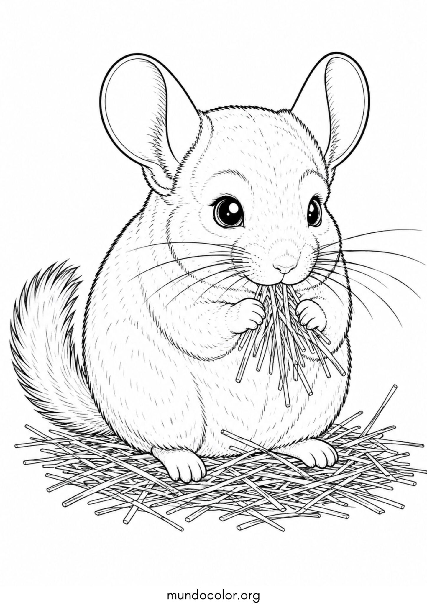Dibujo de Chinchilla comiendo heno para colorear