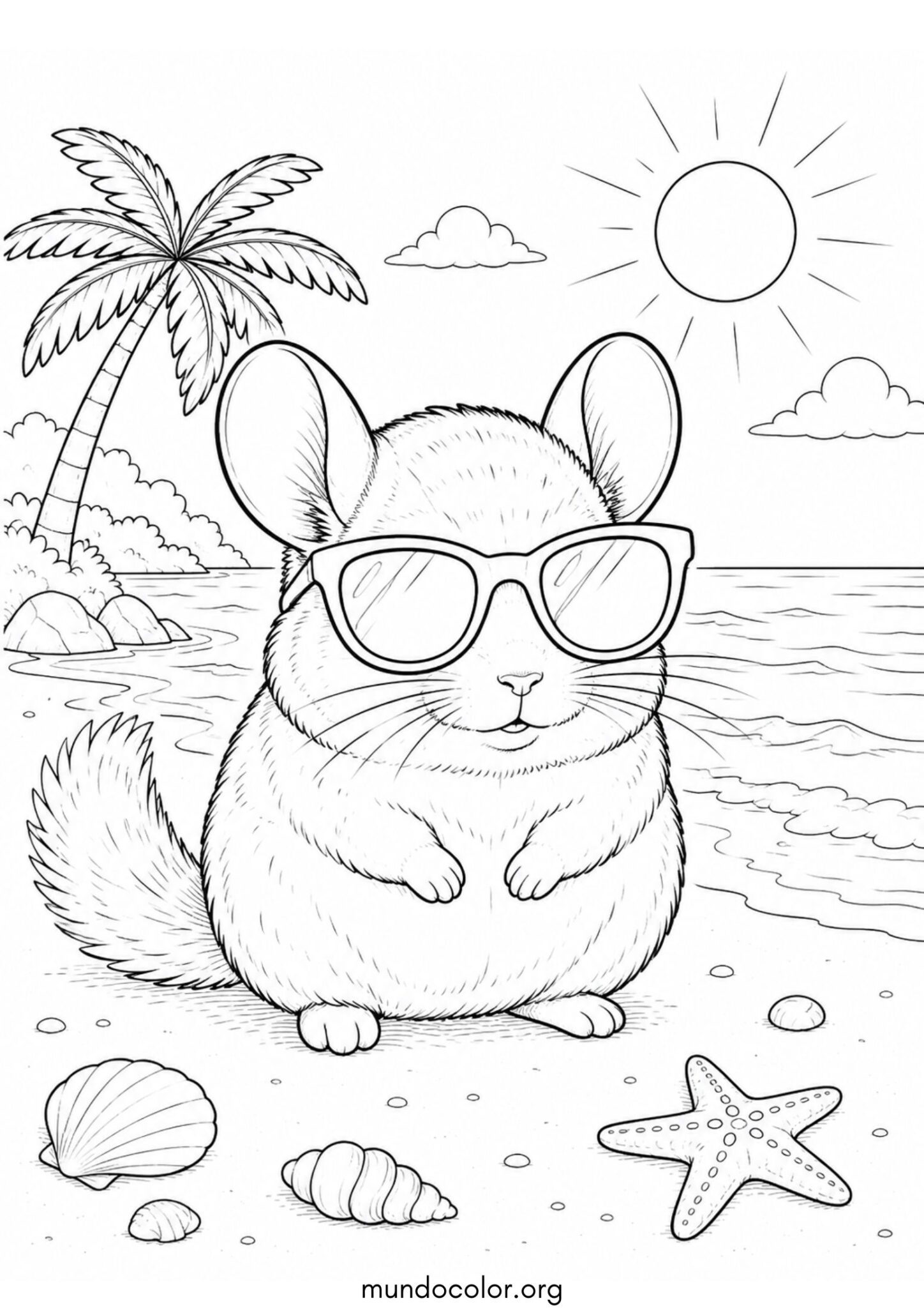 Dibujo de Chinchilla con gafas de sol para colorear