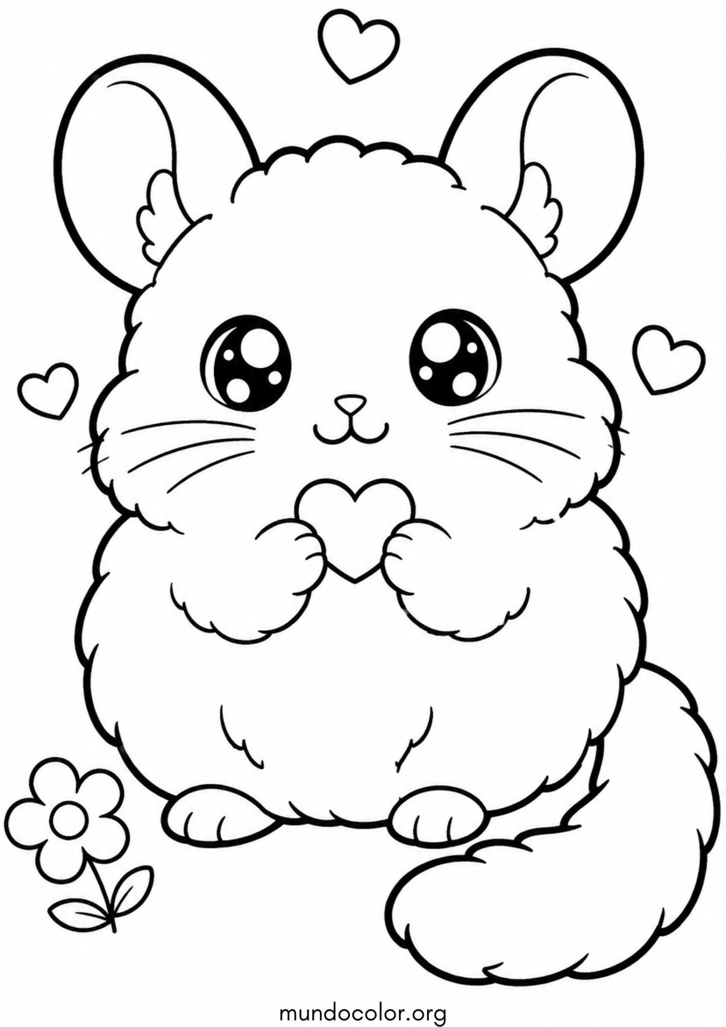 Dibujo de Chinchilla kawaii muy esponjosa para colorear