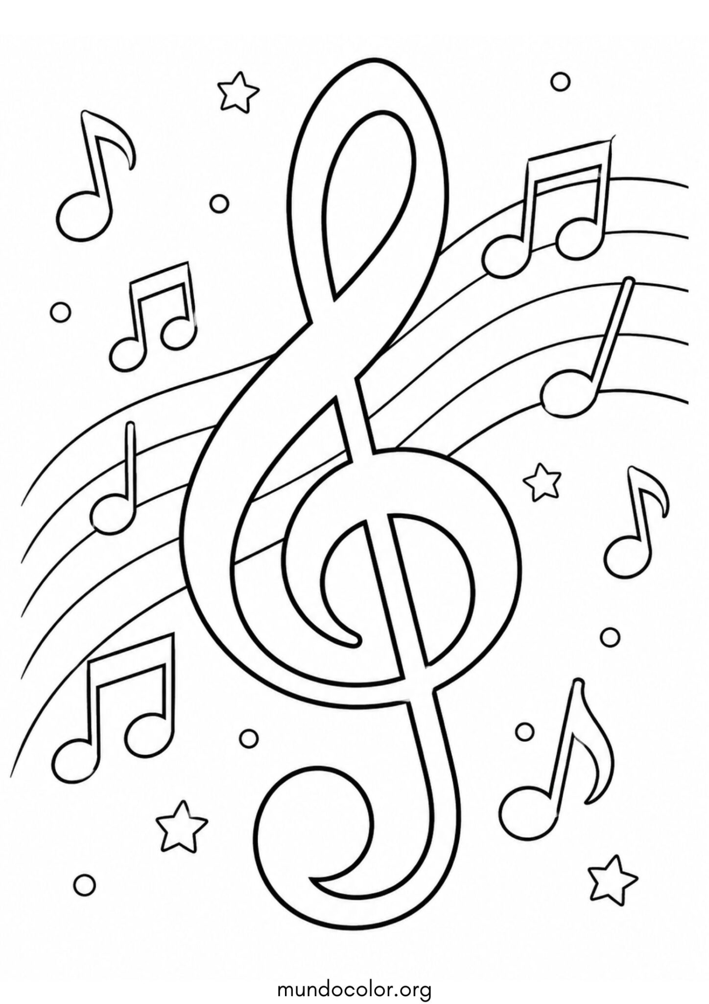 Dibujo de Día de la Música – Clave de sol gigante con notas musicales para colorear