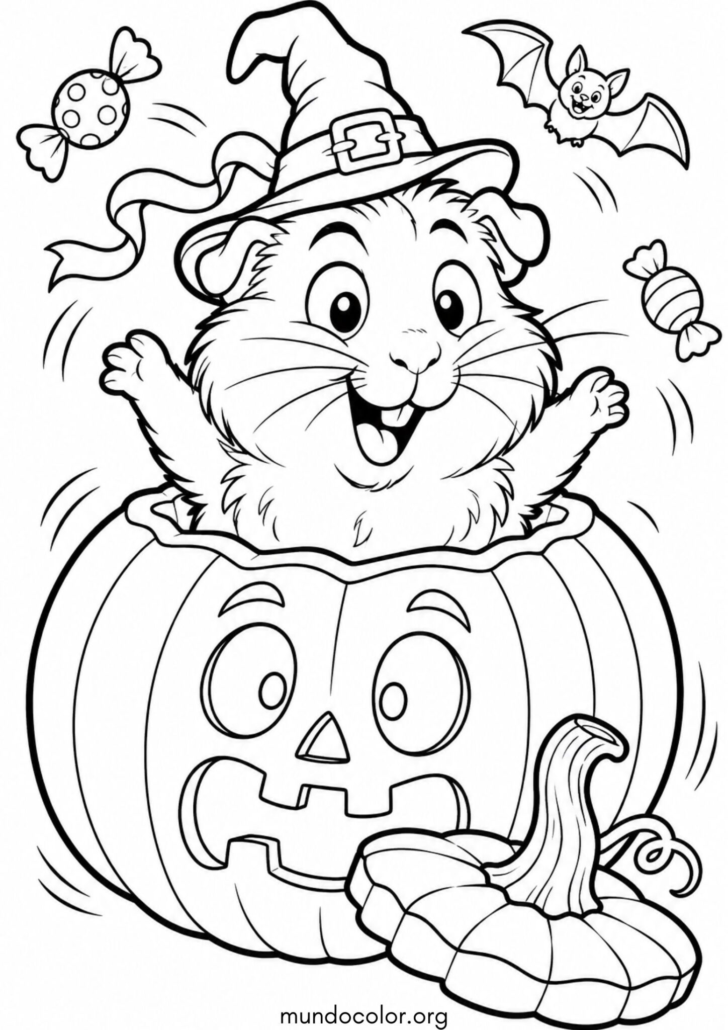 Dibujo de Conejillo de indias de Halloween en una calabaza para colorear