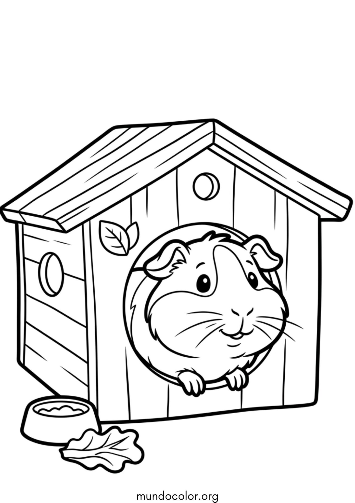 Dibujo de Conejillo de indias en su casita de madera para colorear