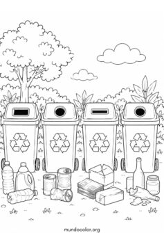 Día del Medio Ambiente – Contenedores de reciclaje de colores para clasificar la basura