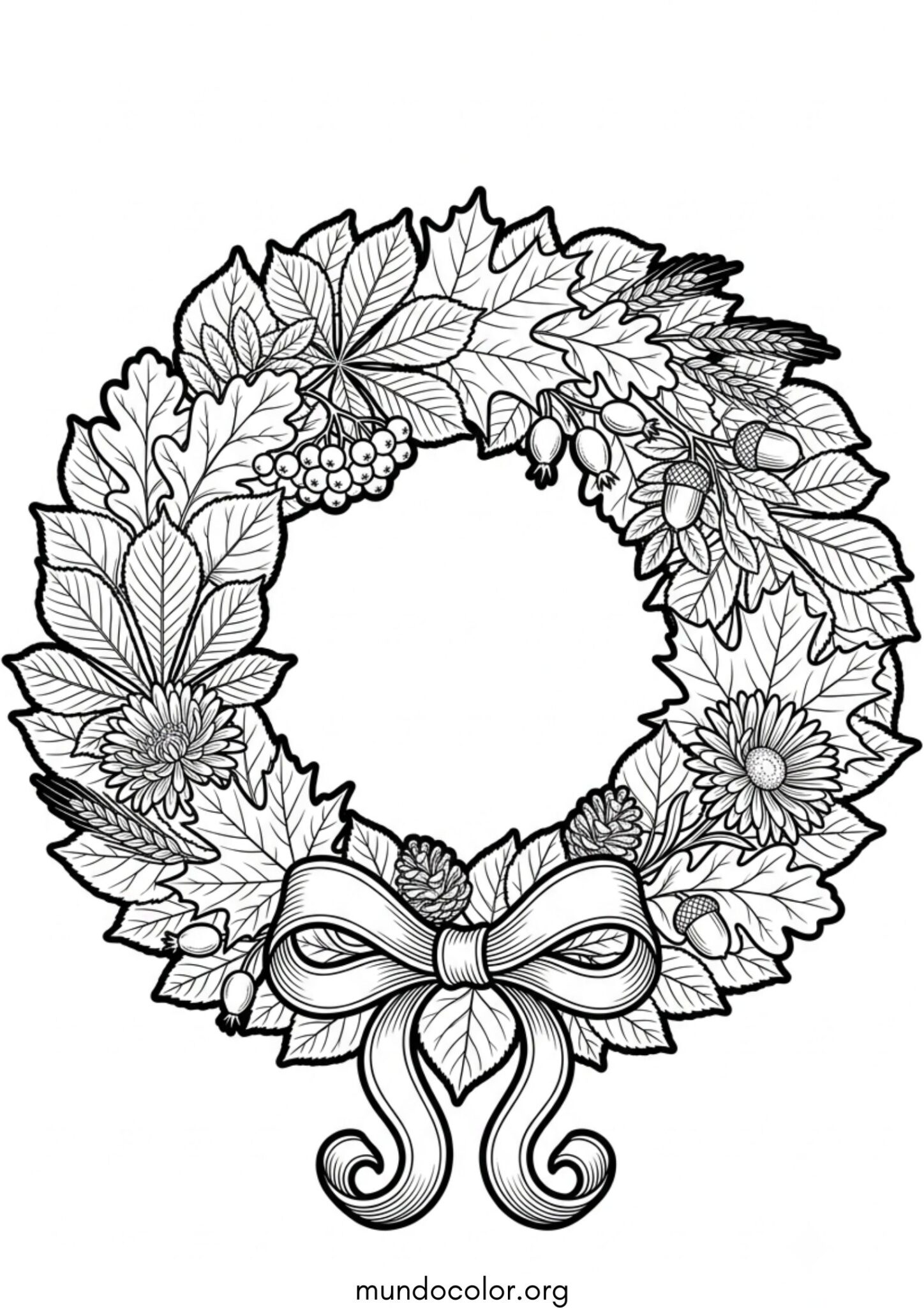 Dibujo de Corona de hojas de otoño para imprimir Dibujo de Corona de hojas de otoño para colorear