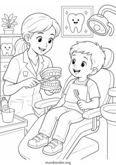 Día Mundial de la Salud – Dentista infantil enseñando a un niño cómo cepillarse los dientes