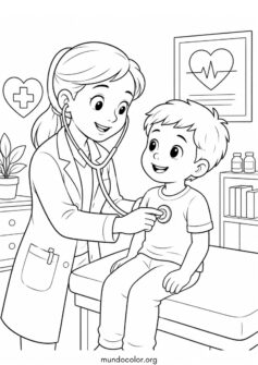 Derecho a la salud: médico revisando a un niño sonriente