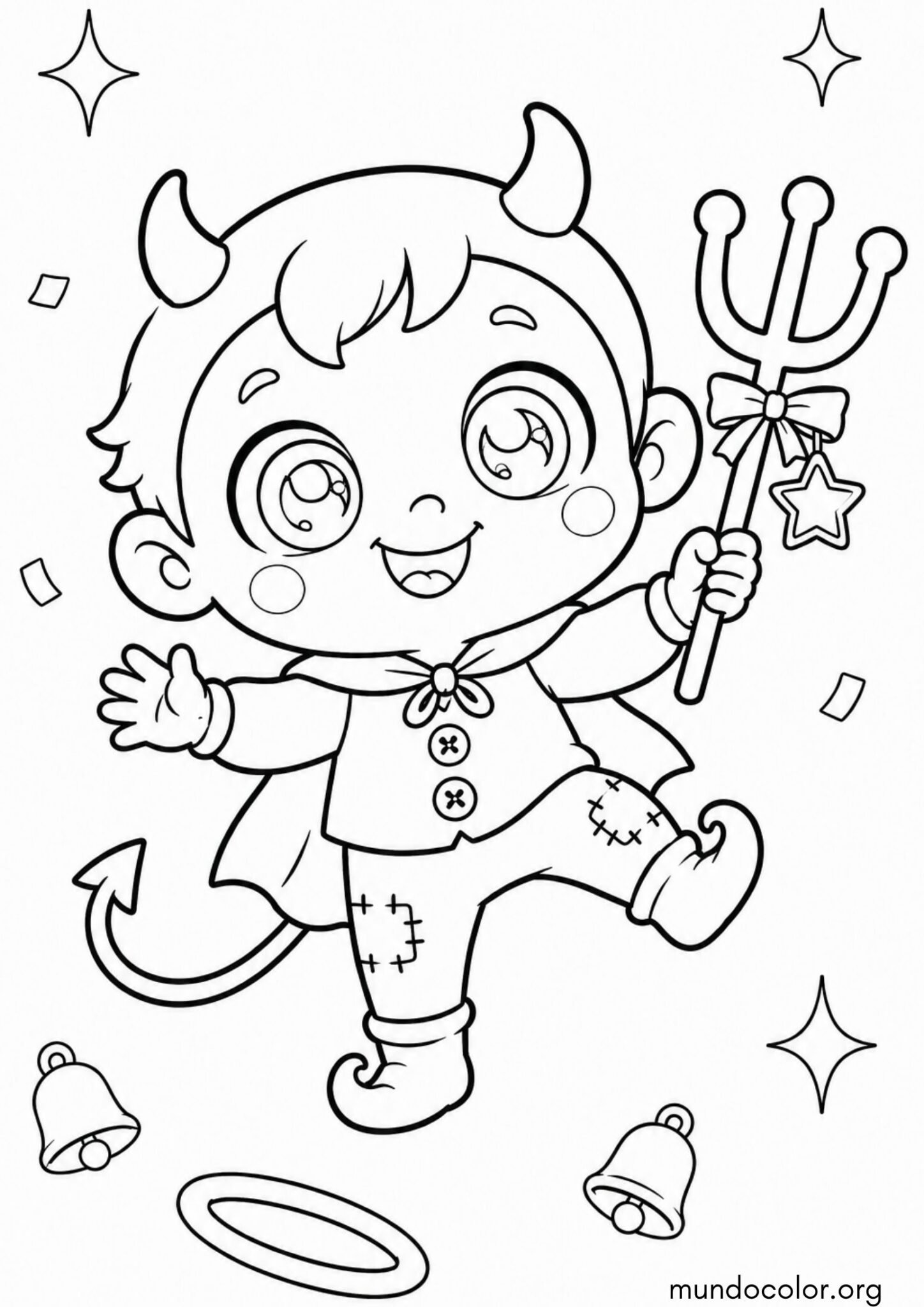 Dibujo de Las Posadas Navideñas – Diablito travieso y chistoso de pastorela estilo kawaii para colorear