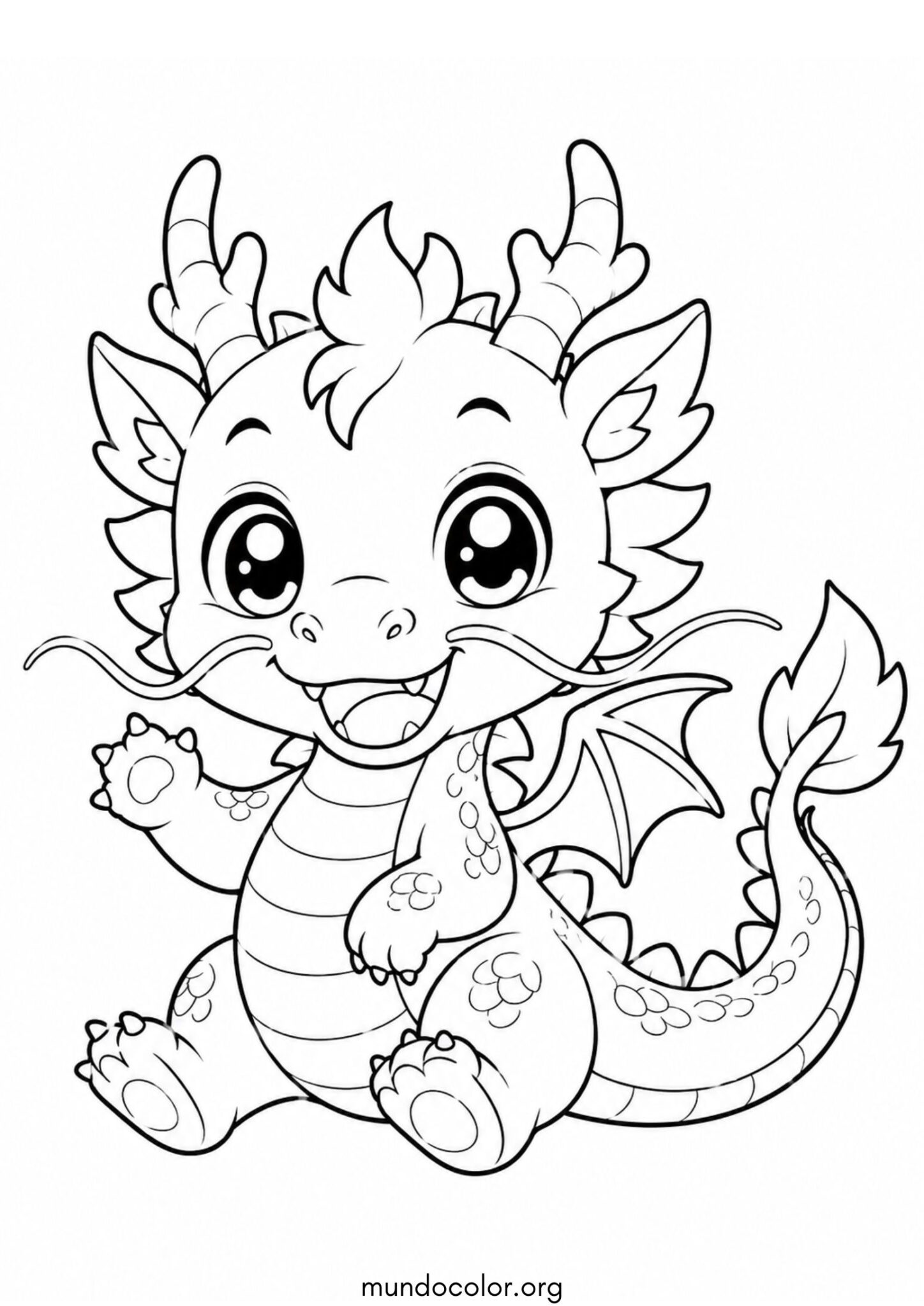 Dibujo de 🐉 Dragón kawaii del horóscopo chino para colorear