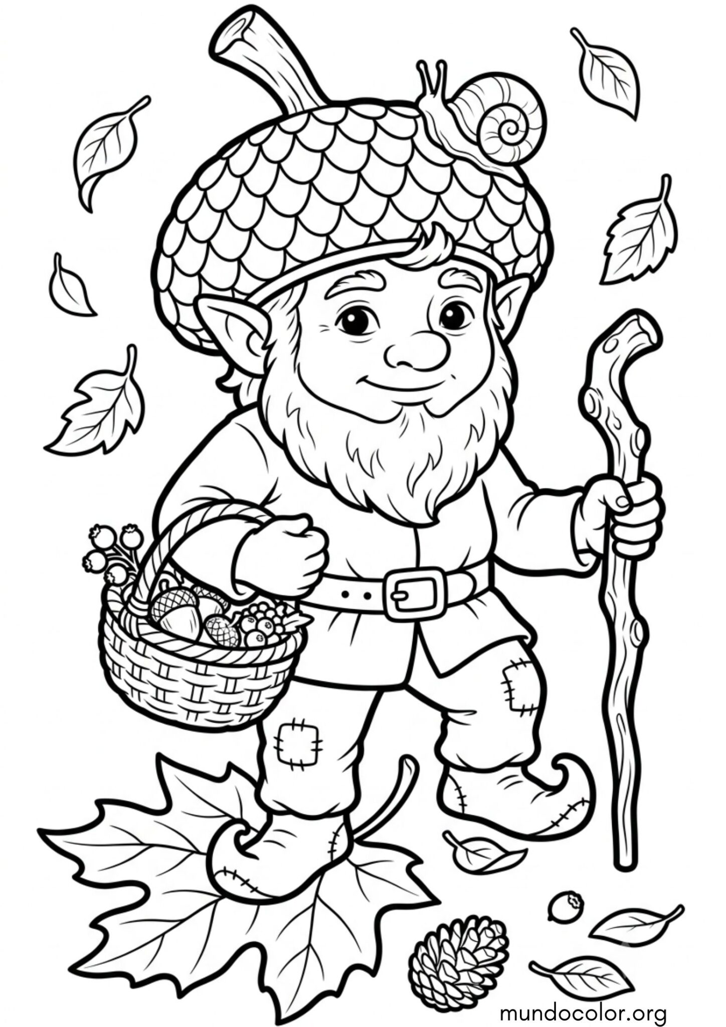 Dibujo de Duende del bosque con sombrero de bellota para imprimir Dibujo de Duende del bosque con sombrero de bellota para colorear