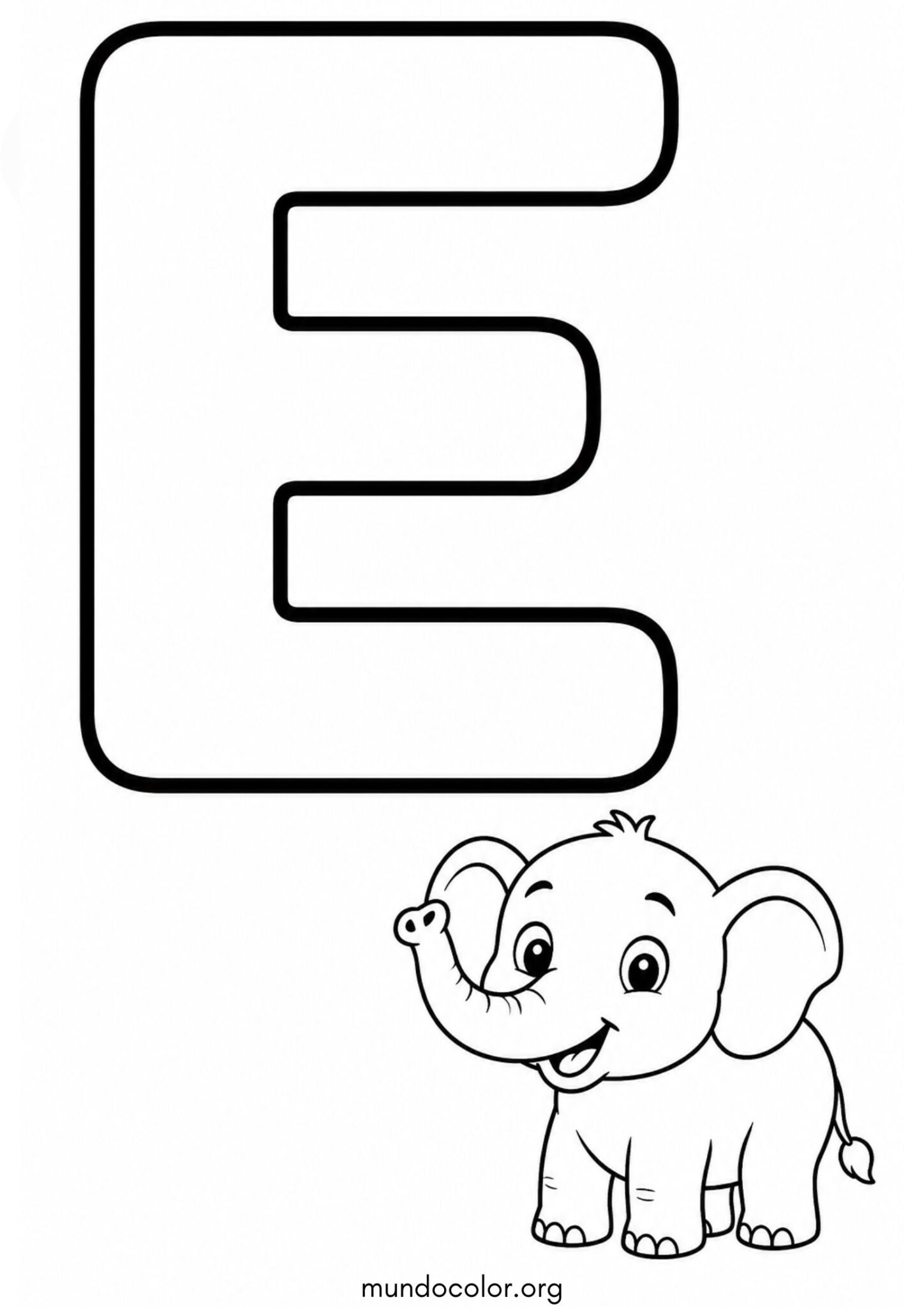 E — Elefante (Letras del alfabeto español) para imprimir y pintar Dibujo de E — Elefante (Letras del alfabeto español) para colorear